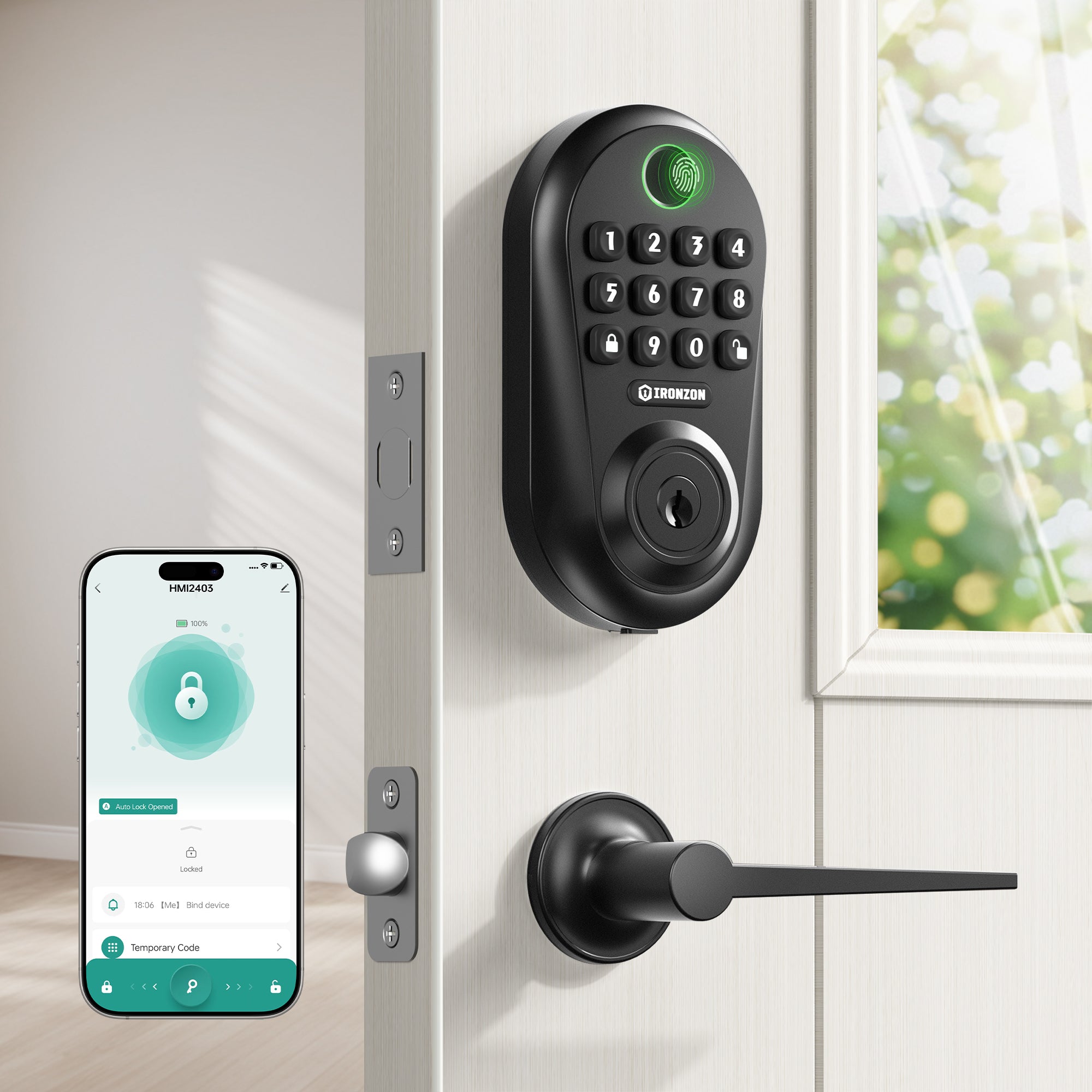 350Y Fingerprint Smart Door Lock for Front Door with 2 Lever Handle Set