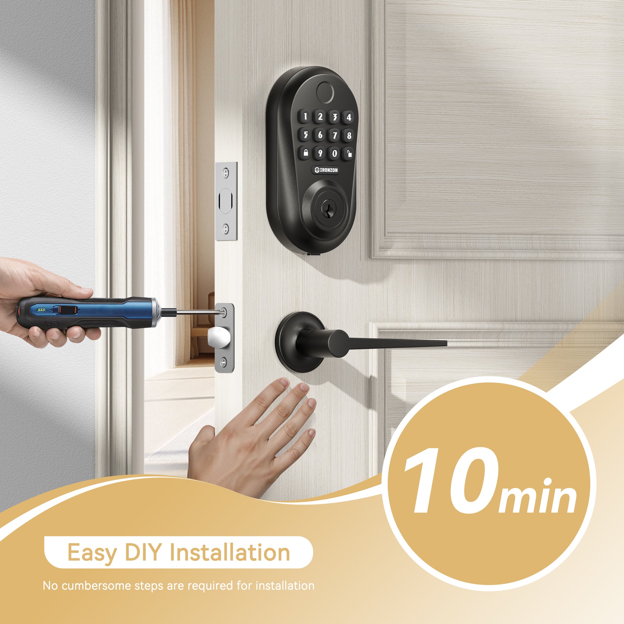 350Y Fingerprint Smart Door Lock for Front Door with 2 Lever Handle Set