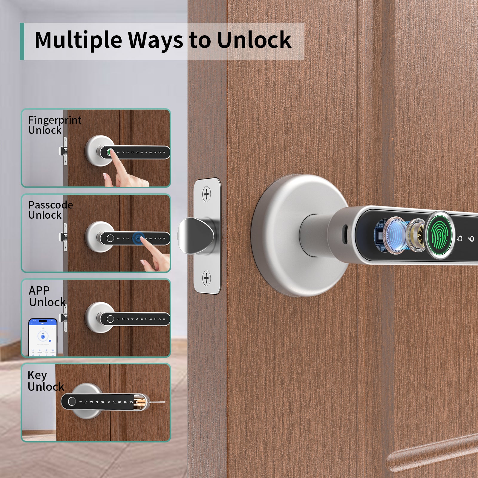 191Y Silver Fingerprint Door Lock Keyless Entry Door Lock with Keypad & Handle