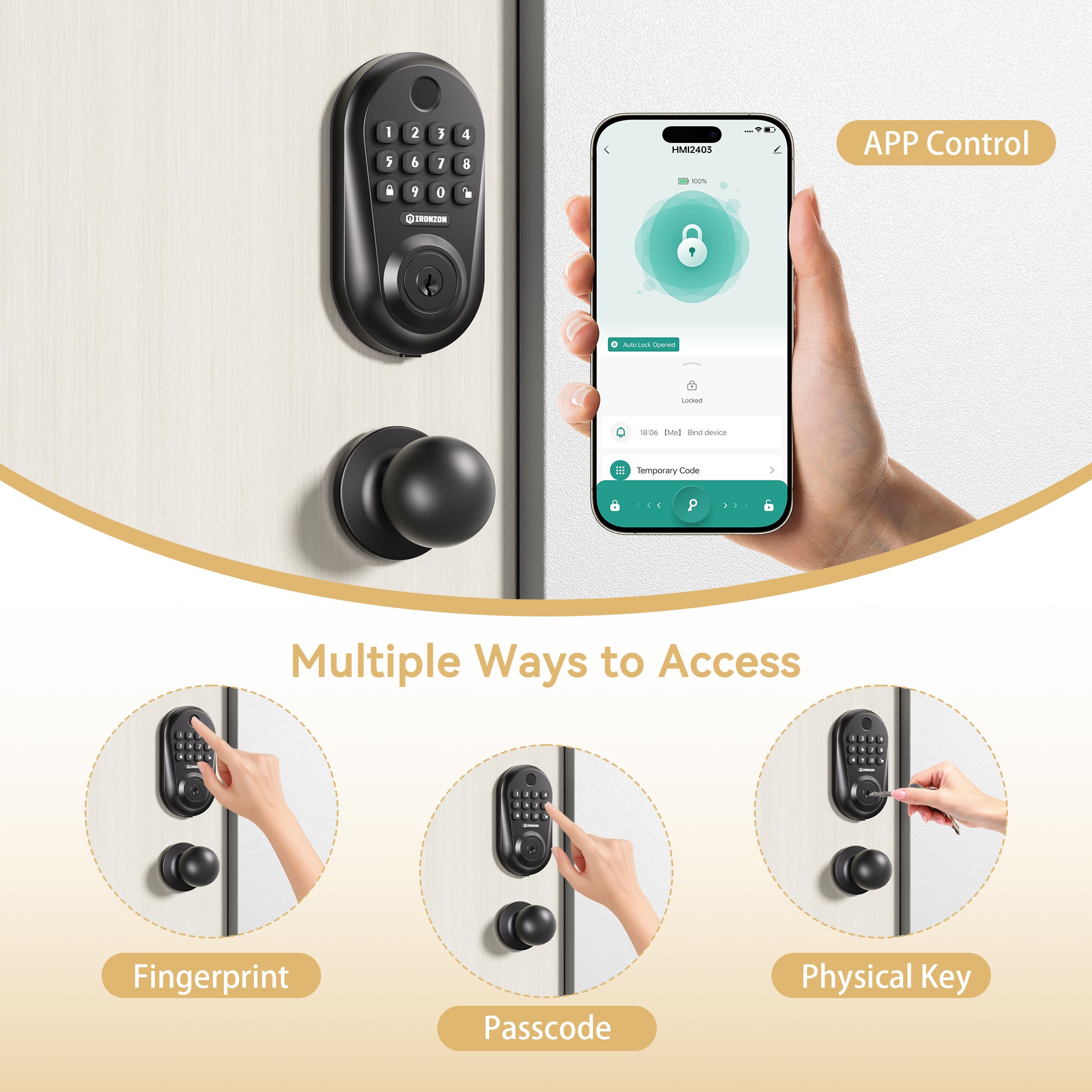 350Y Keyless Entry Door Lock Deadbolt with Knob Set with Fingerprint, Keypad, APP, Digital Auto-Locking Deadbolt, Easy Install for Front Door