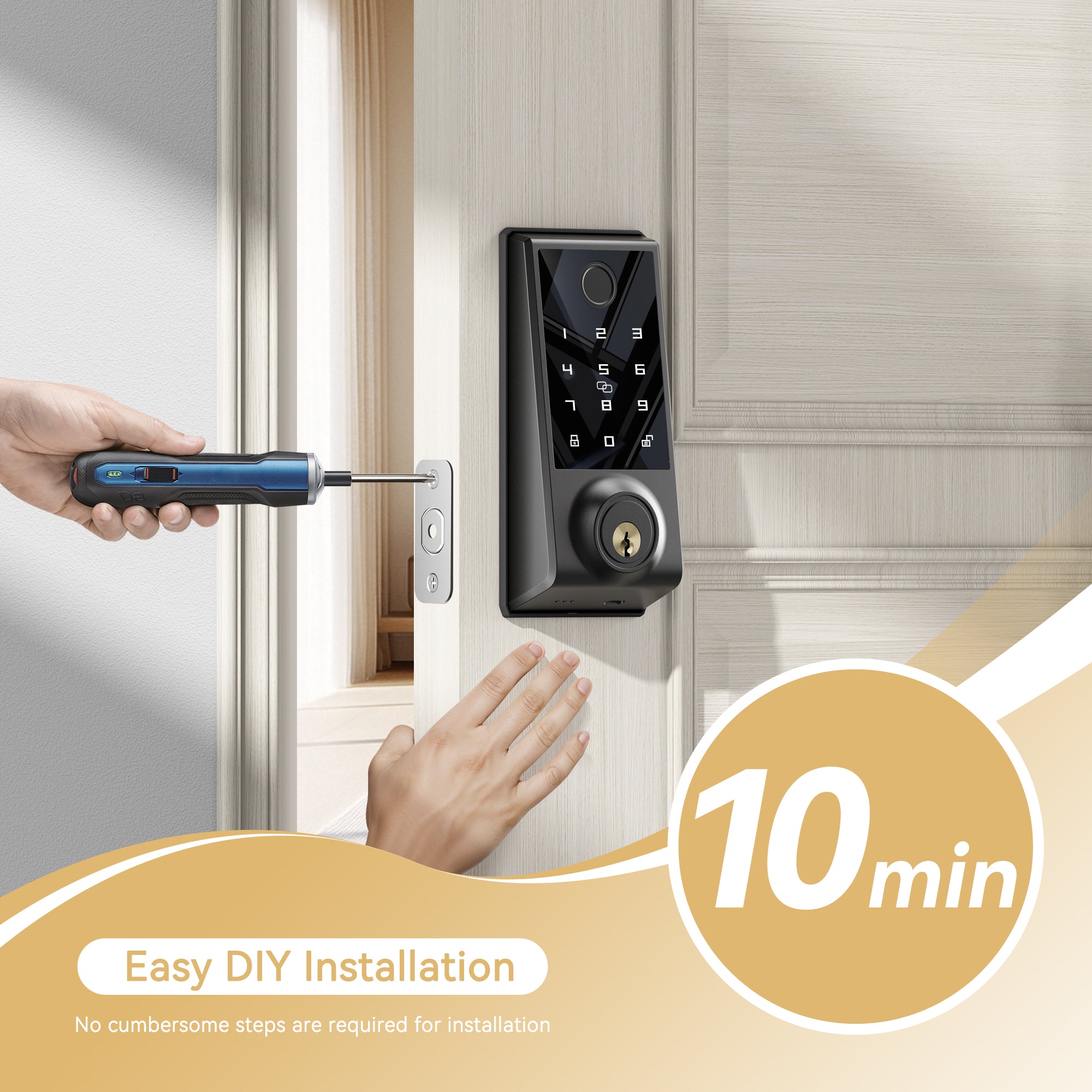 391Y Smart Lock Fingerprint Door Lock - 4-in-1 Keyless Entry Deadbolt with Touchscreen Keypad, Auto Lock, for Front Door, Secure & Modern Home Access