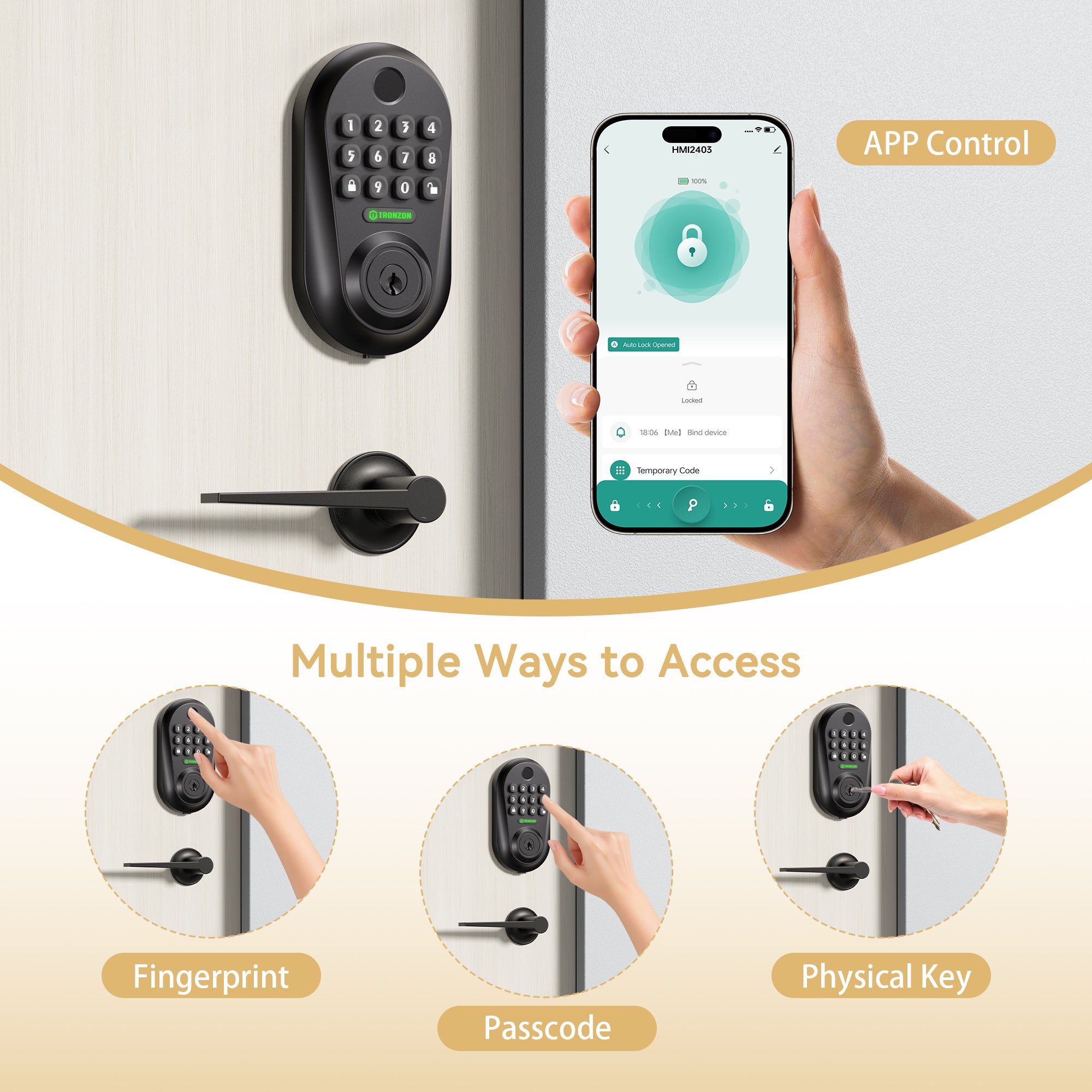 350Y Fingerprint Smart Door Lock for Front Door with 2 Lever Handle Set