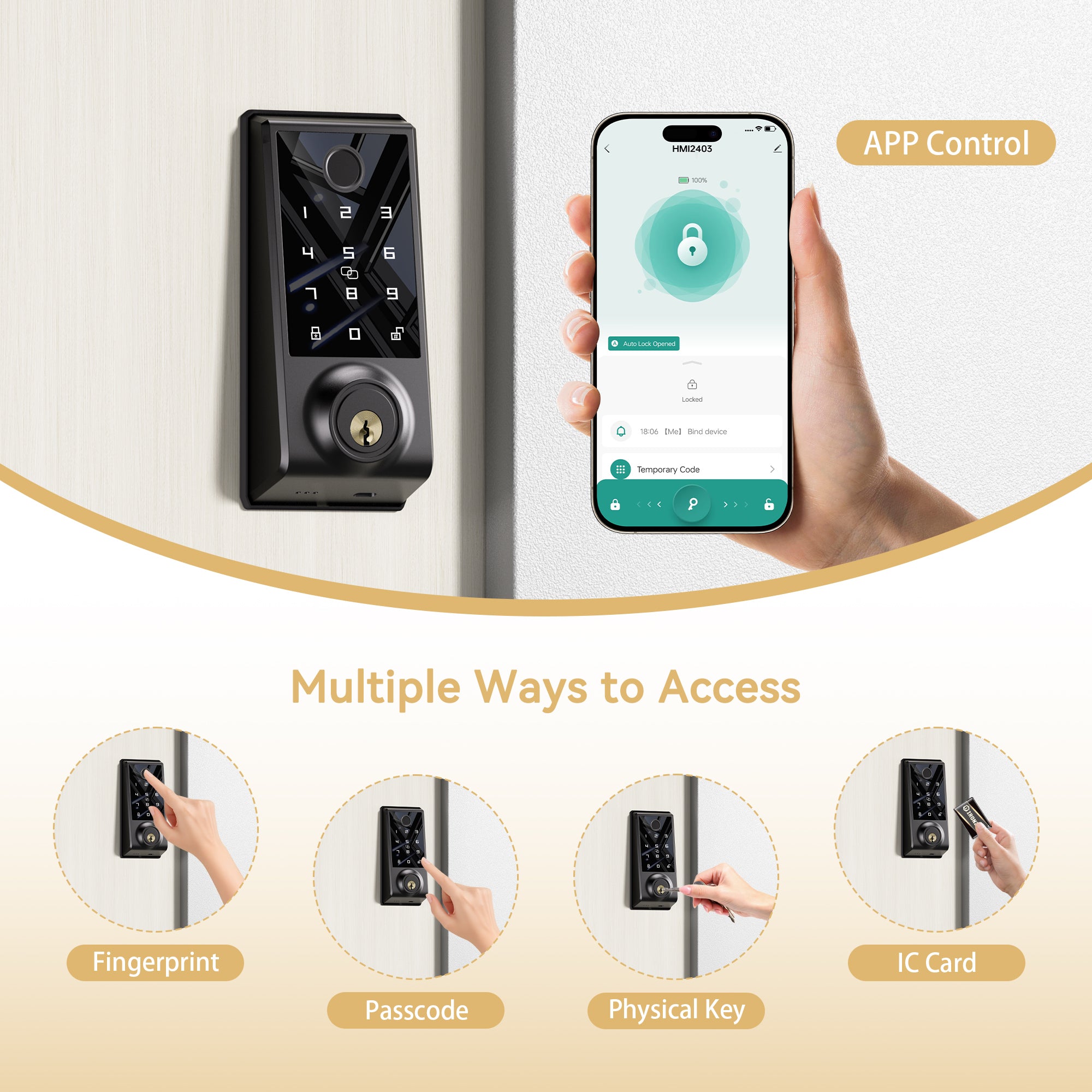 391Y Smart Lock Fingerprint Door Lock - 4-in-1 Keyless Entry Deadbolt with Touchscreen Keypad, Auto Lock, for Front Door, Secure & Modern Home Access