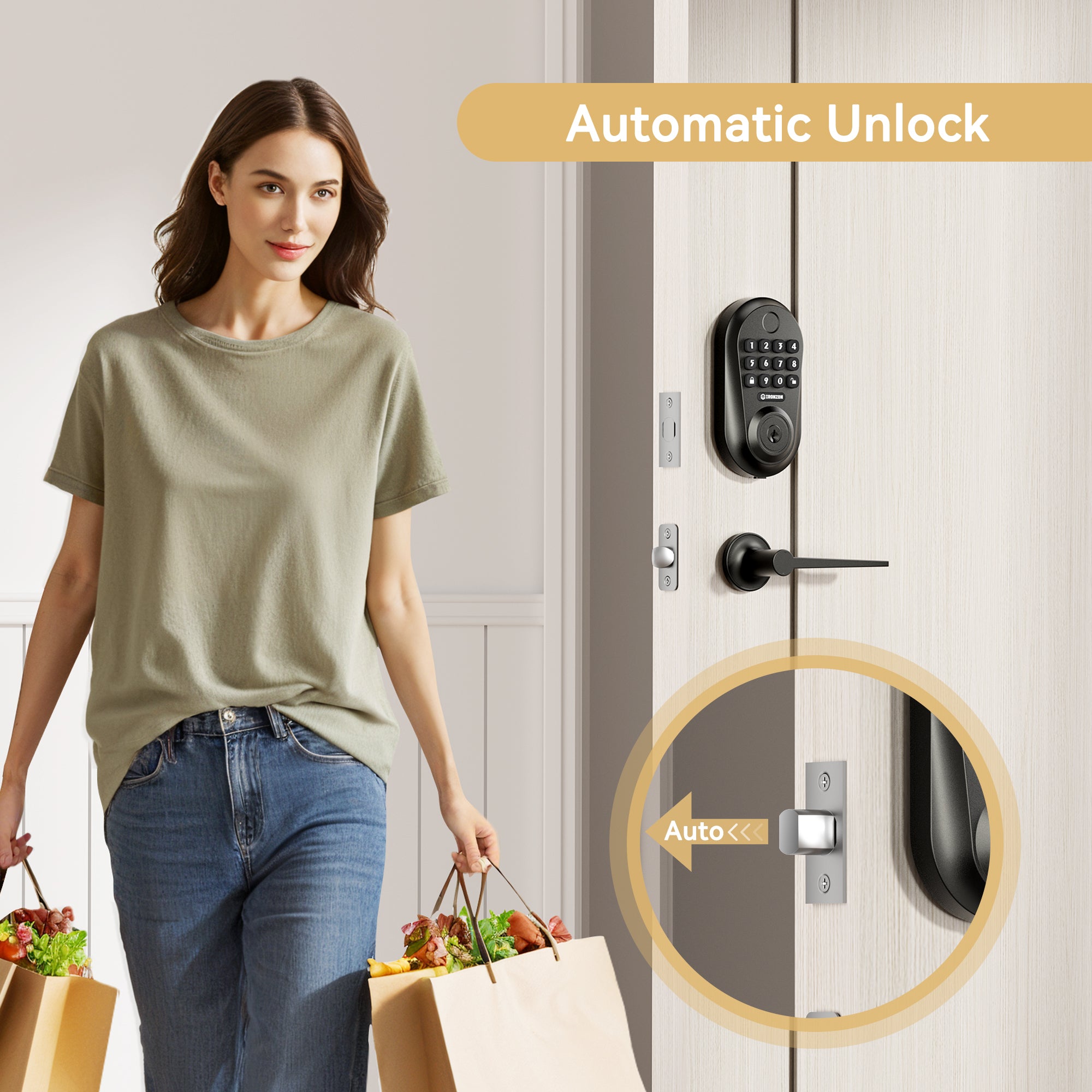 350Y Fingerprint Smart Door Lock for Front Door with 2 Lever Handle Set