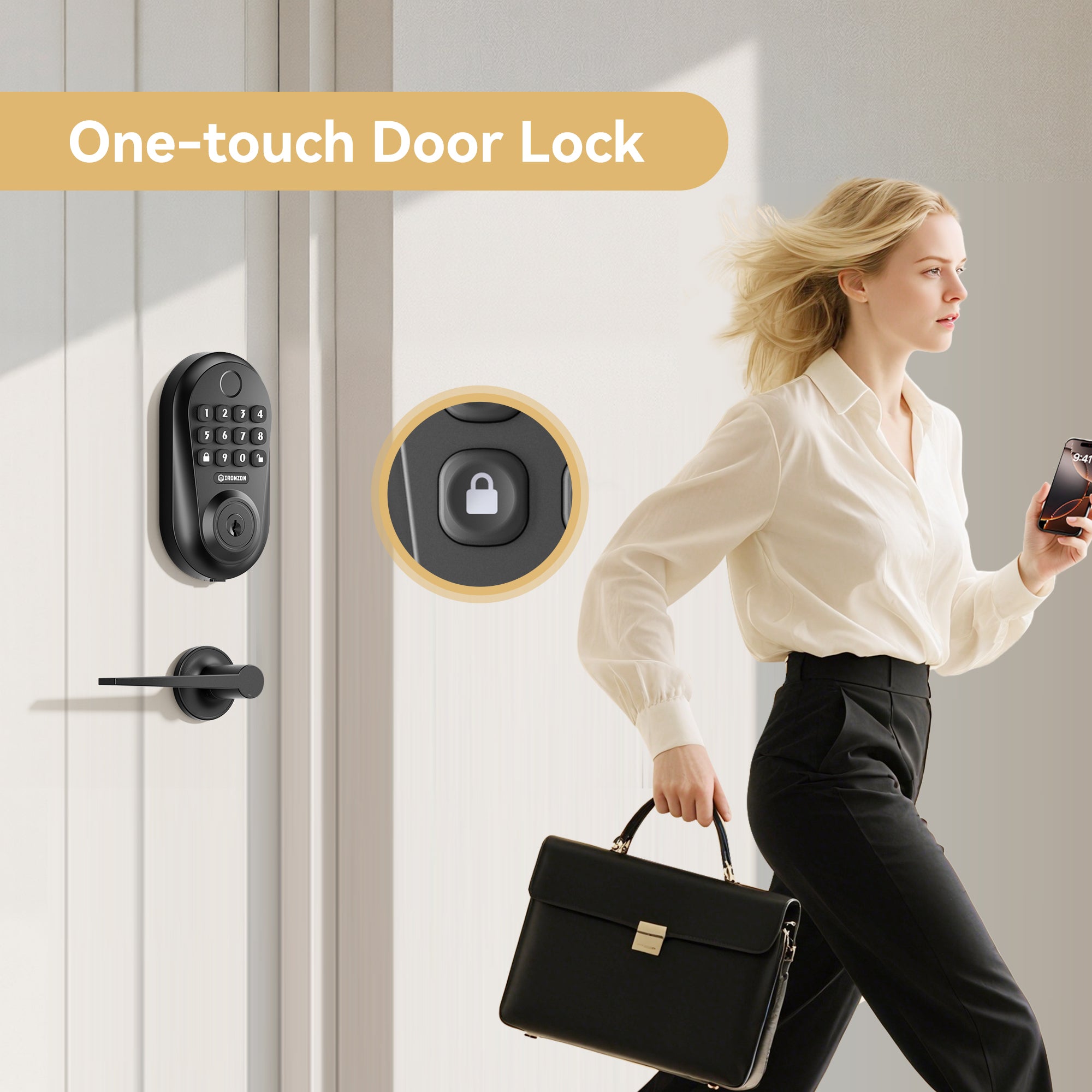 350Y Fingerprint Smart Door Lock for Front Door with 2 Lever Handle Set