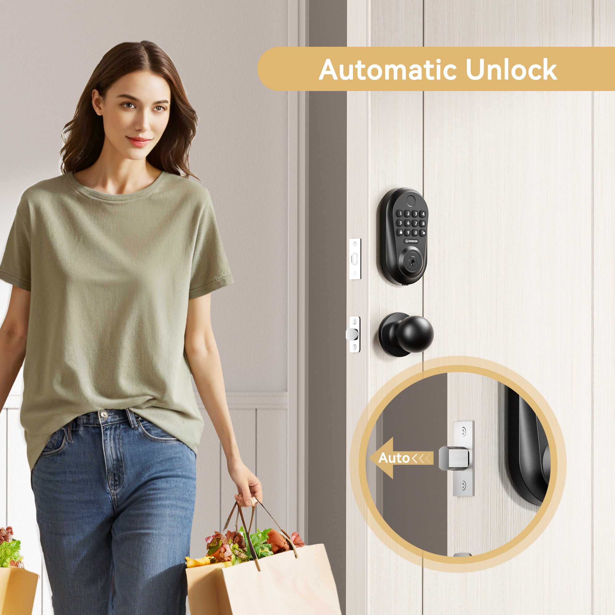 350Y Keyless Entry Door Lock Deadbolt with Knob Set with Fingerprint, Keypad, APP, Digital Auto-Locking Deadbolt, Easy Install for Front Door