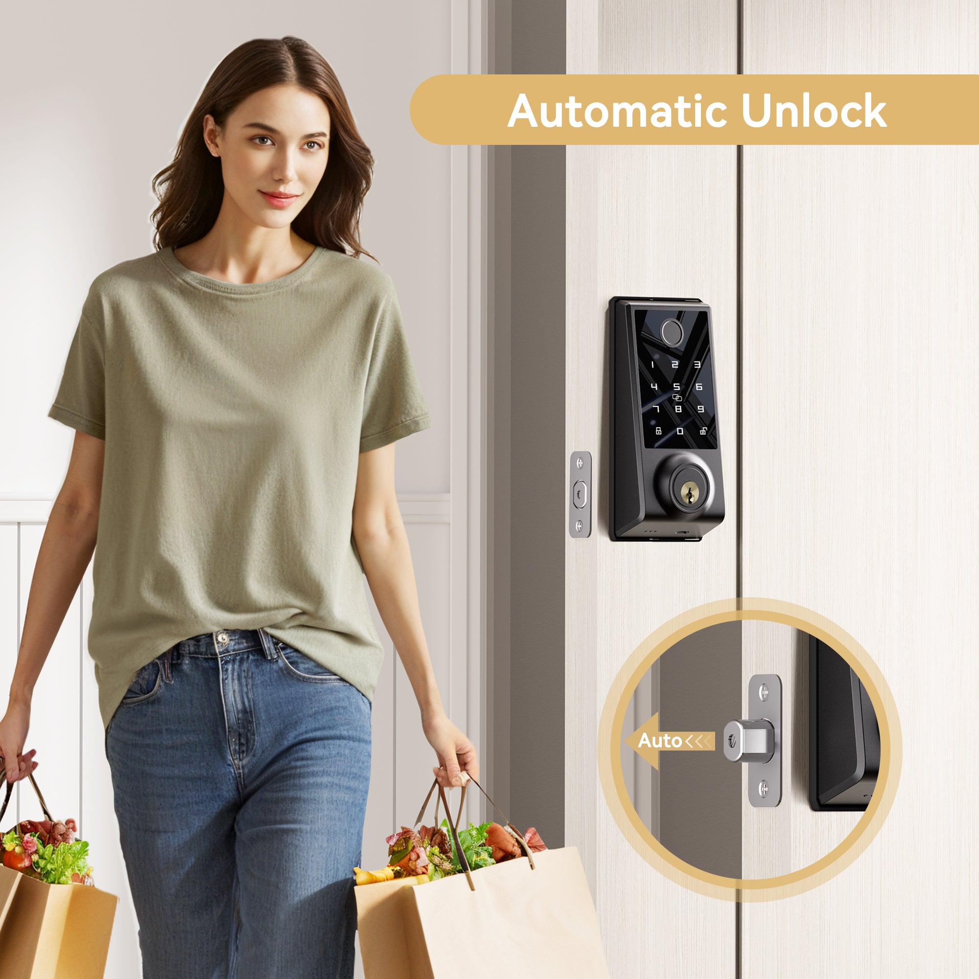 391Y Smart Lock Fingerprint Door Lock - 4-in-1 Keyless Entry Deadbolt with Touchscreen Keypad, Auto Lock, for Front Door, Secure & Modern Home Access