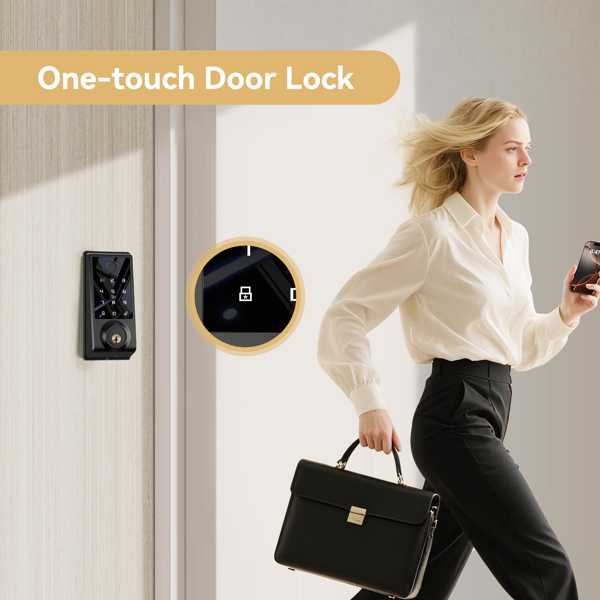 391Y Smart Lock Fingerprint Door Lock - 4-in-1 Keyless Entry Deadbolt with Touchscreen Keypad, Auto Lock, for Front Door, Secure & Modern Home Access