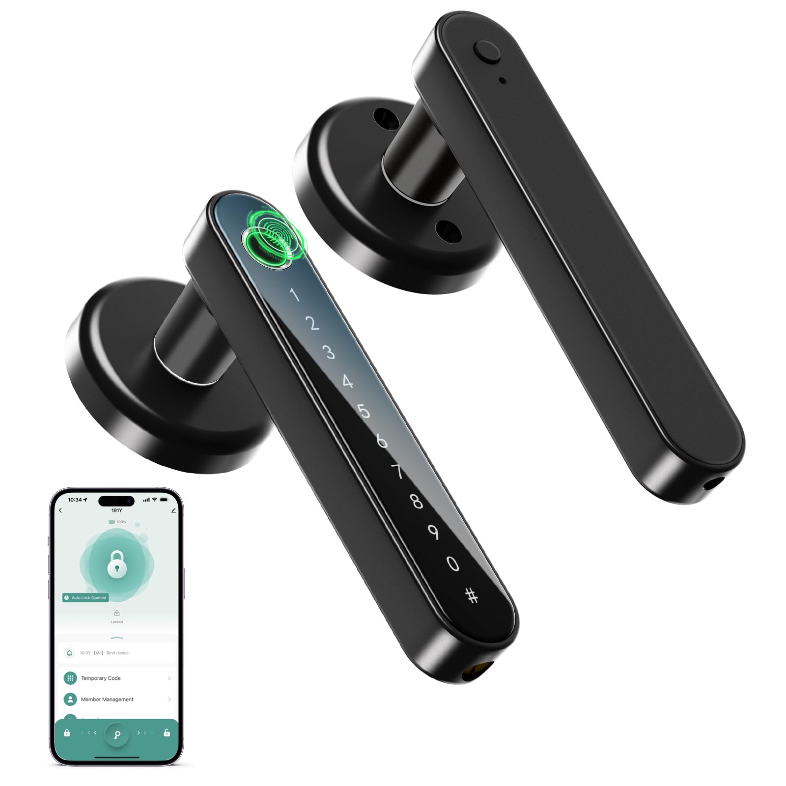 191Y Fingerprint Door Lock Keyless Entry Door Lock with Keypad & Handle