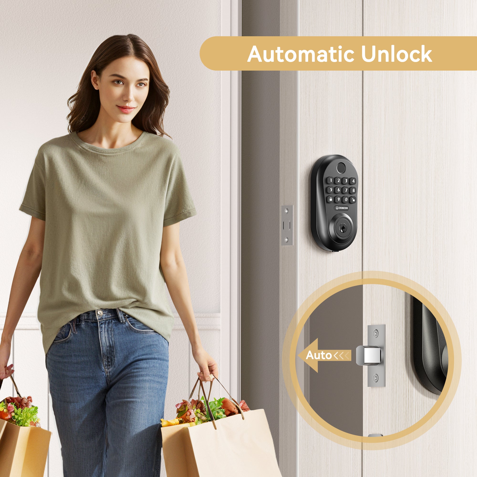 350Y Keyless Entry Door Lock Deadbolt with Fingerprint, Keypad, APP, Digital Auto-Locking Deadbolt, Easy Install for Front Door