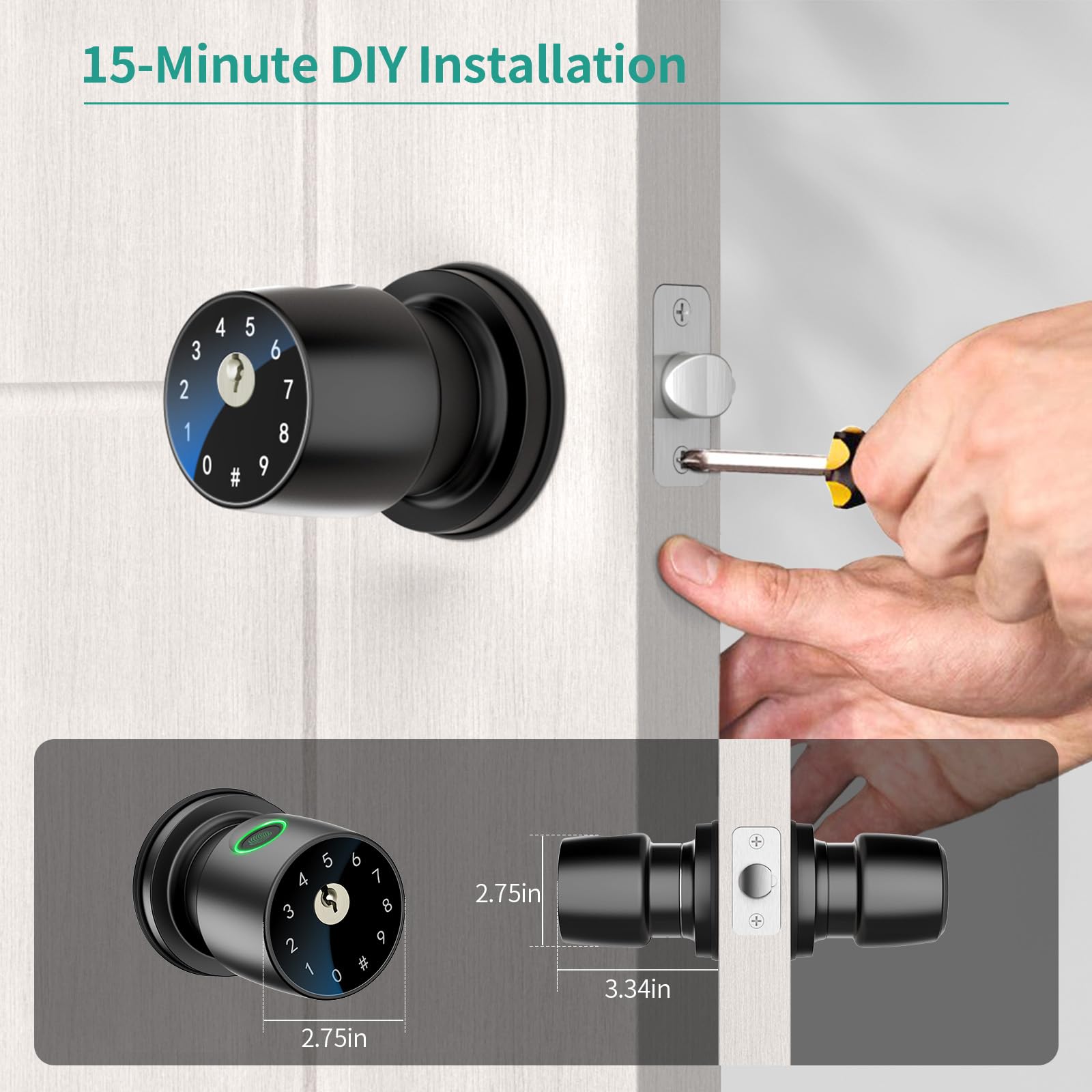 291Y Biometric Fingerprint Door Knob – Smart Keyless Entry Lock