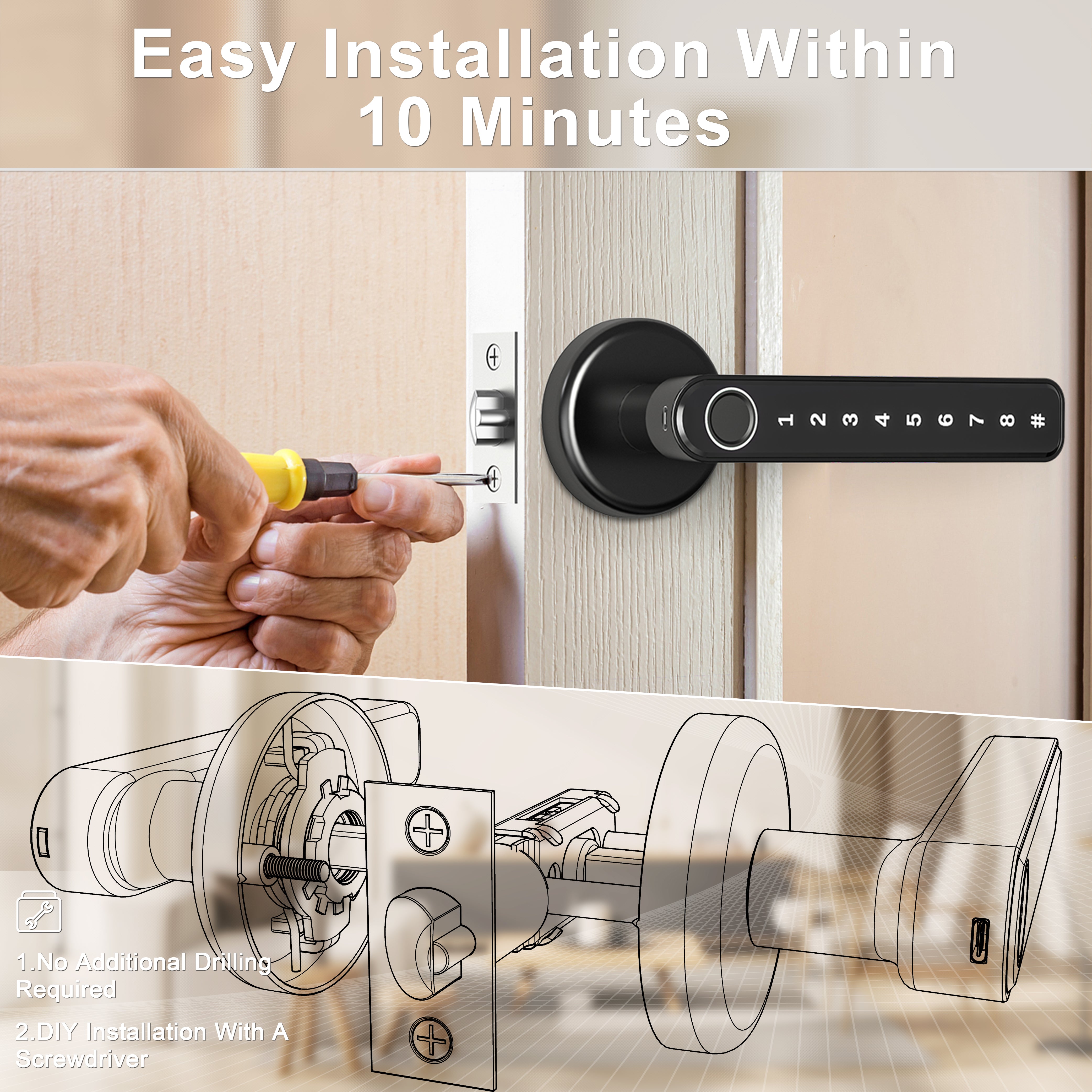 F190 Fingerprint Door Lock with Keypad Keyless Entry Smart Lock