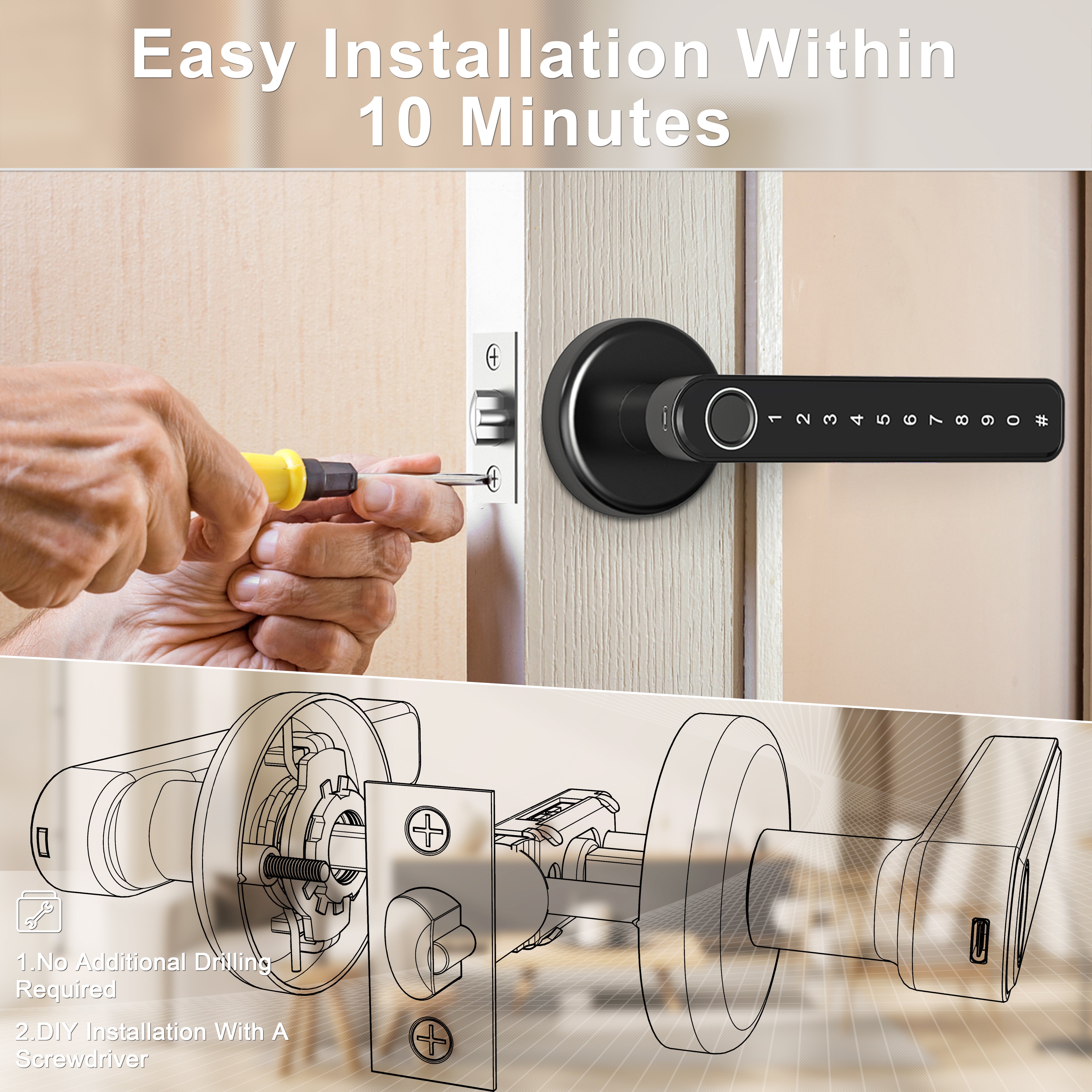 TY190 Fingerprint Door Lock with Smart App/Keyless Entry