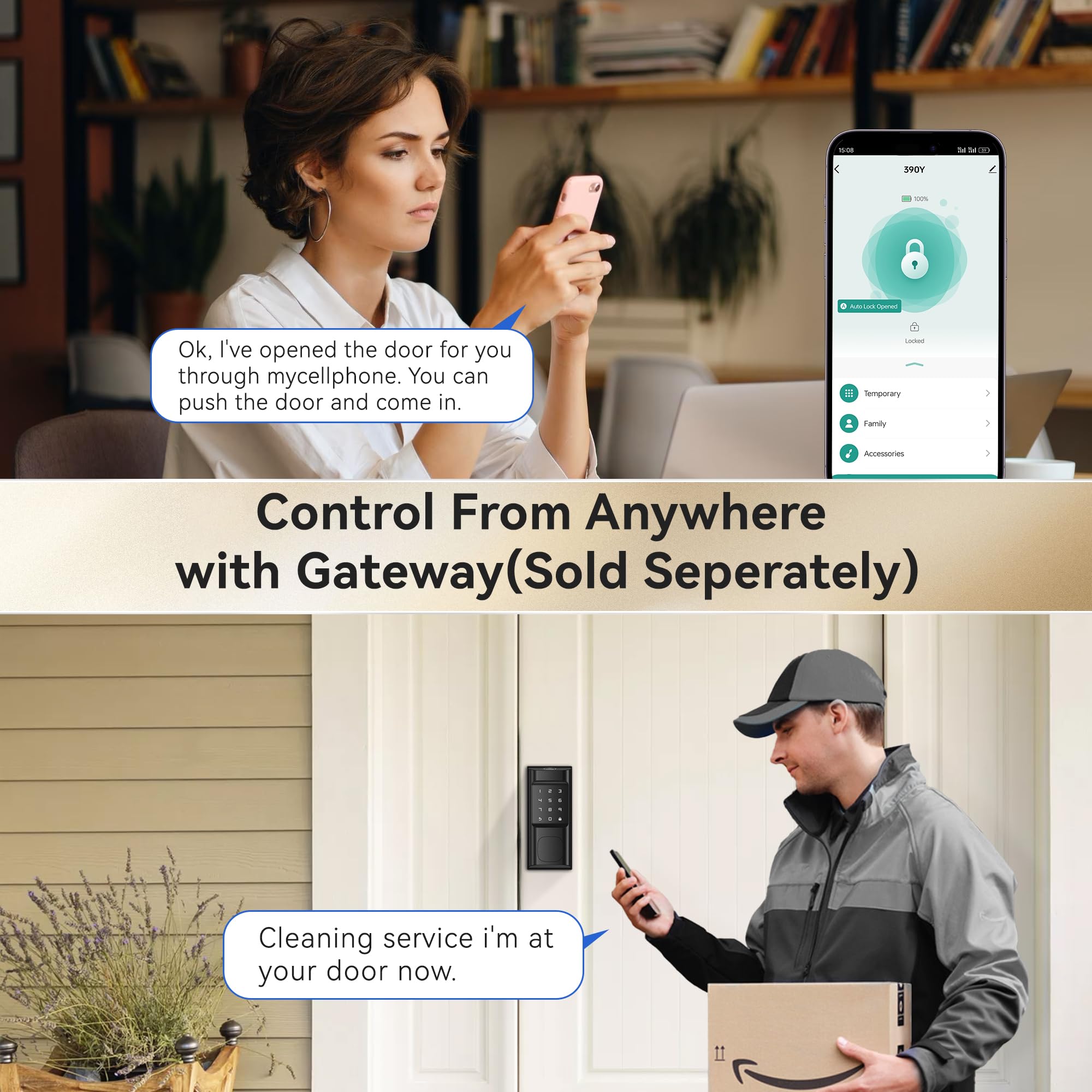 390Y 5-in-1 Smart Deadbolt Lock with Keypad/Fingerprint/App Control