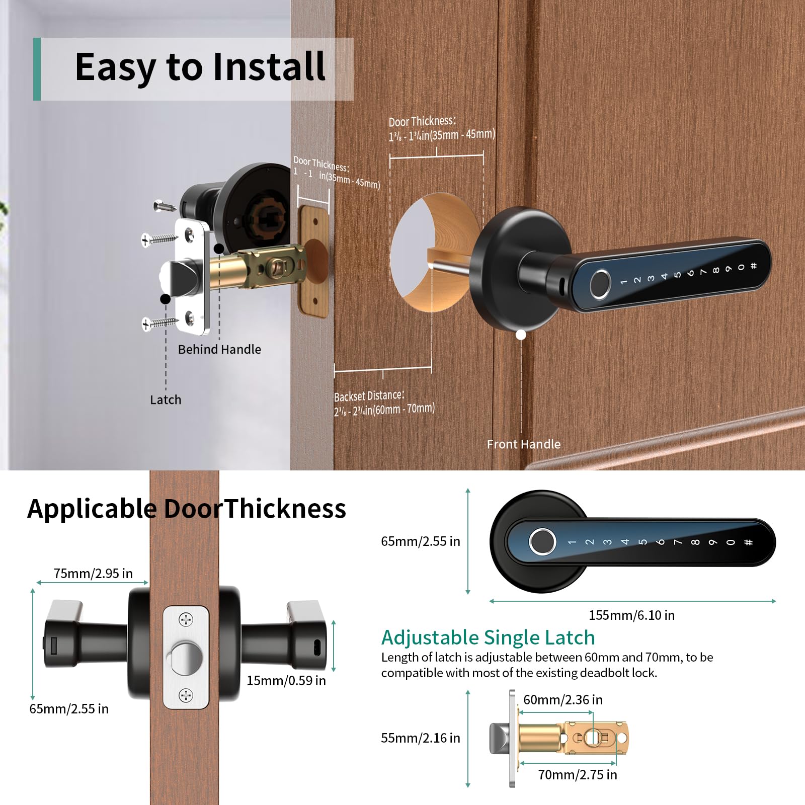 191Y Fingerprint Door Lock Keyless Entry Door Lock with Keypad & Handle