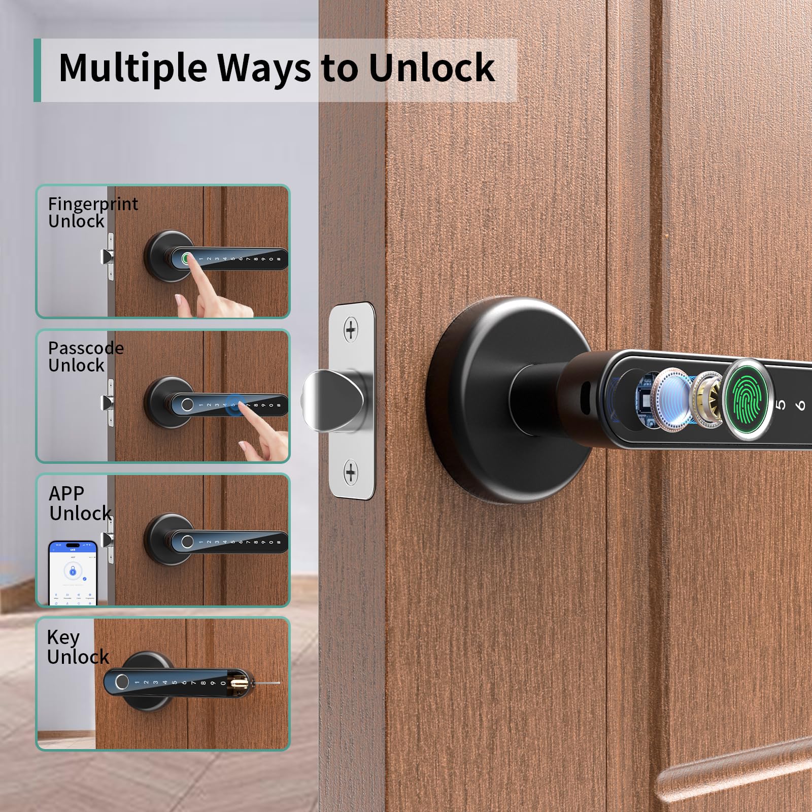 191Y Fingerprint Door Lock Keyless Entry Door Lock with Keypad & Handle