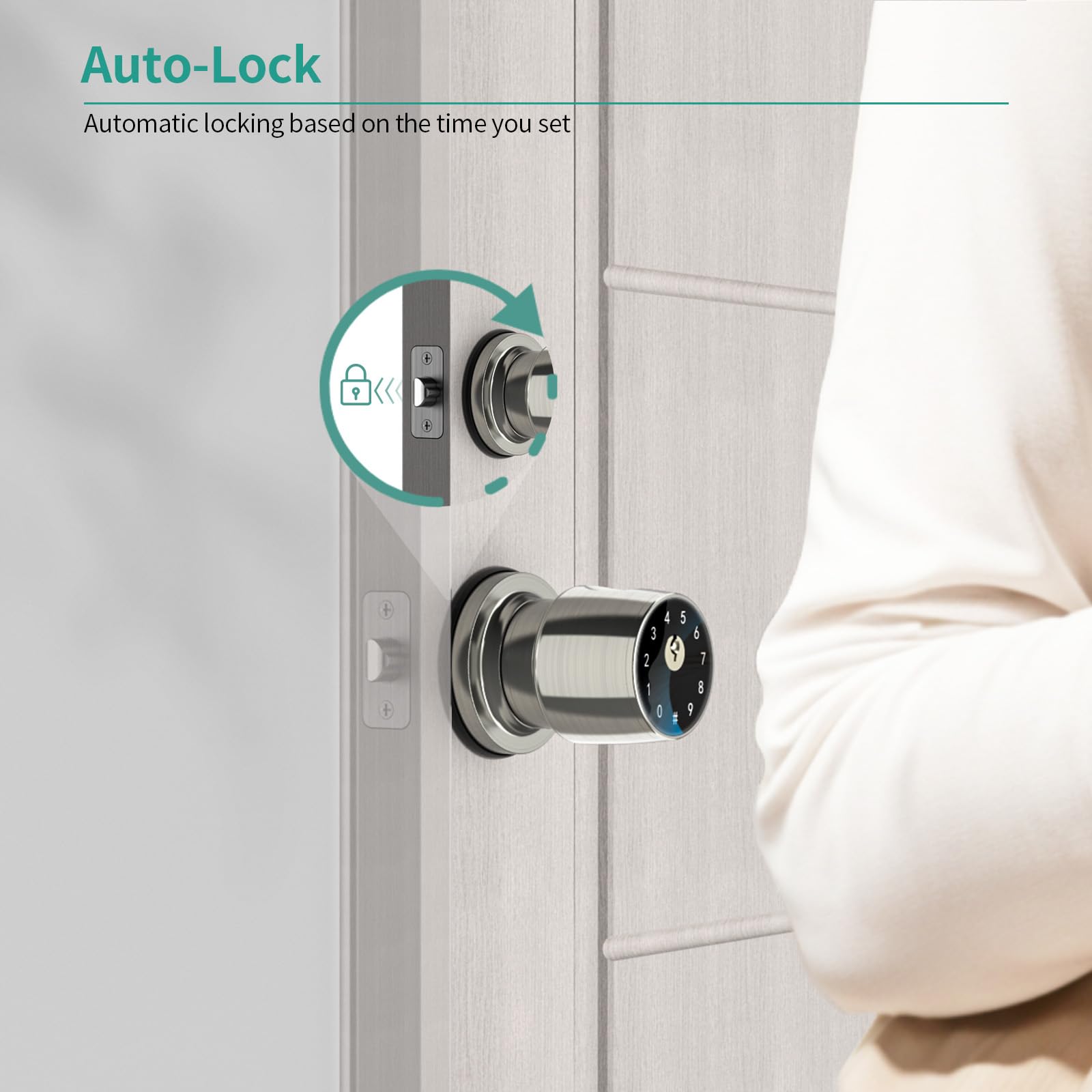 291Y Silver Biometric Fingerprint Door Knob – Smart Keyless Entry Lock