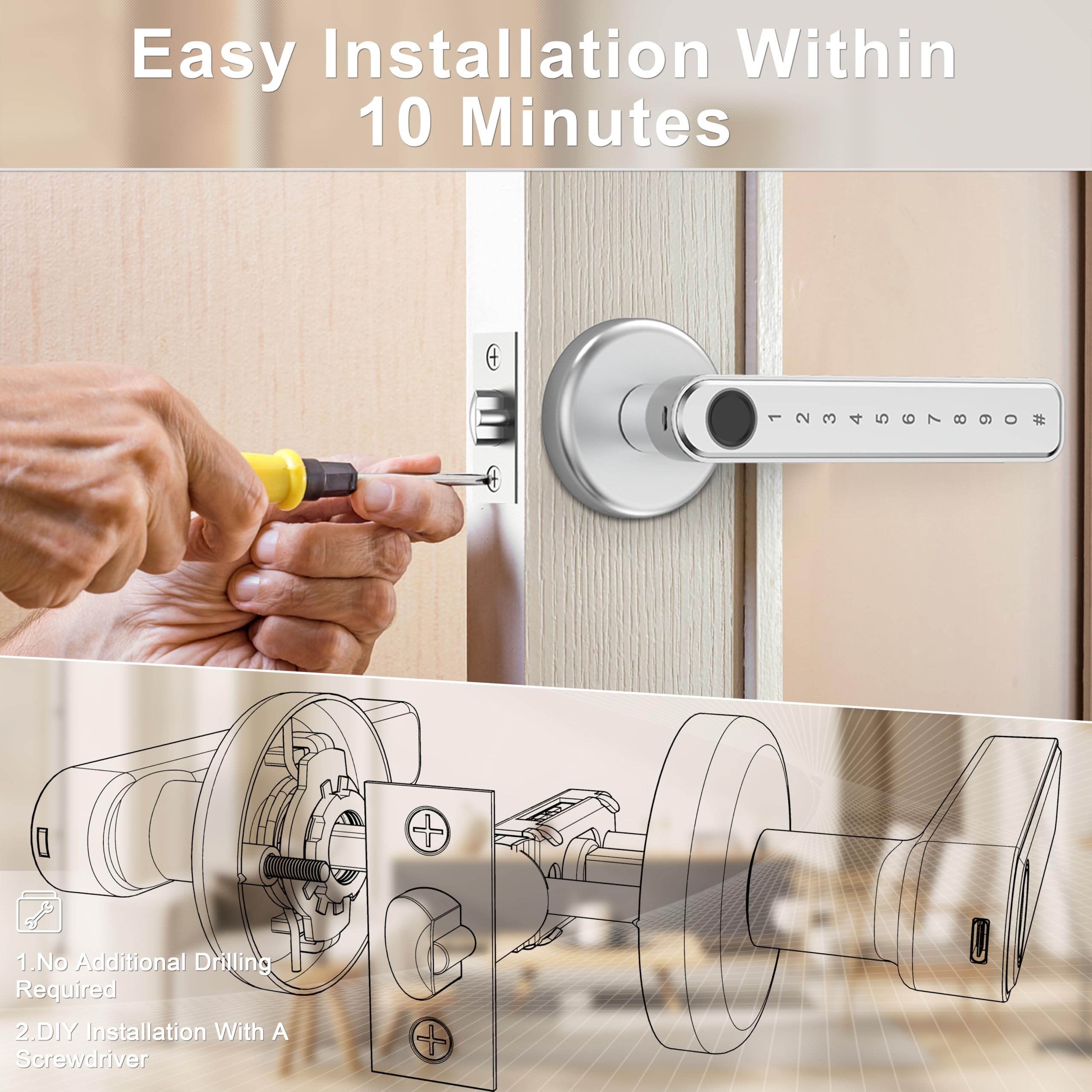TY190S Fingerprint Door Lock with Smart App/Keyless Entry
