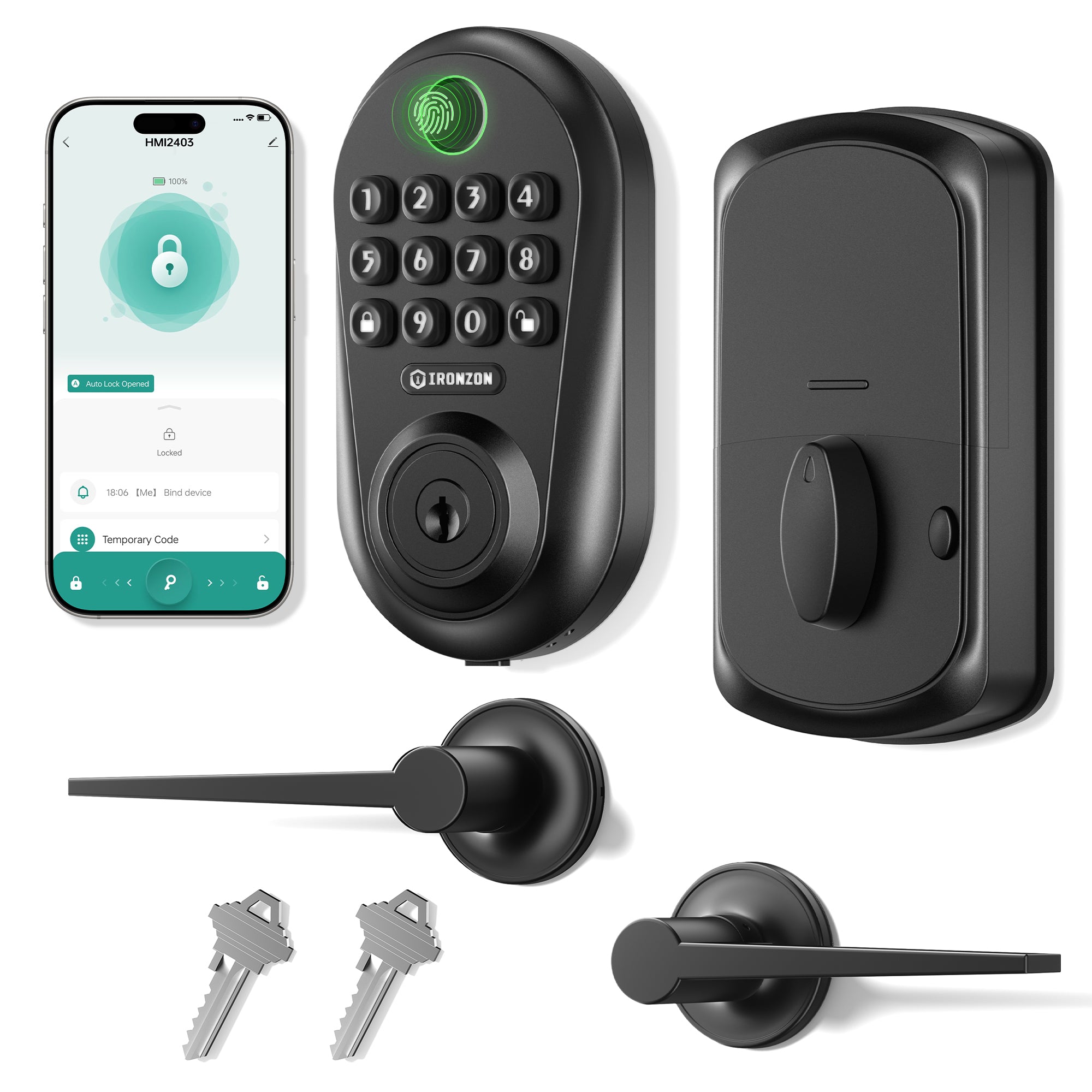 350Y Fingerprint Smart Door Lock for Front Door with 2 Lever Handle Set