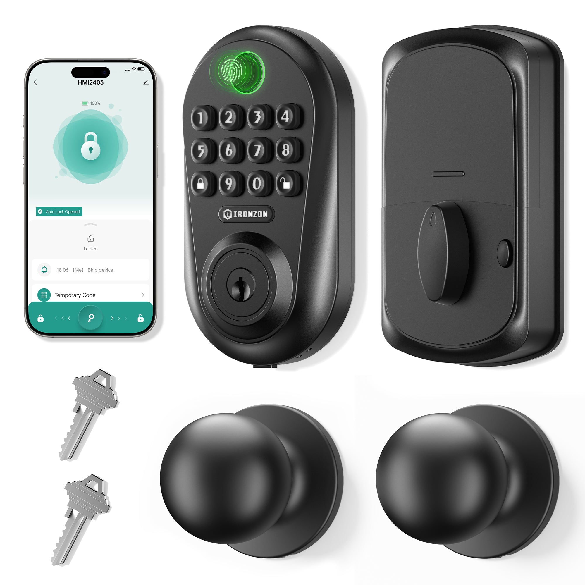 350Y Keyless Entry Door Lock Deadbolt with Knob Set with Fingerprint, Keypad, APP, Digital Auto-Locking Deadbolt, Easy Install for Front Door