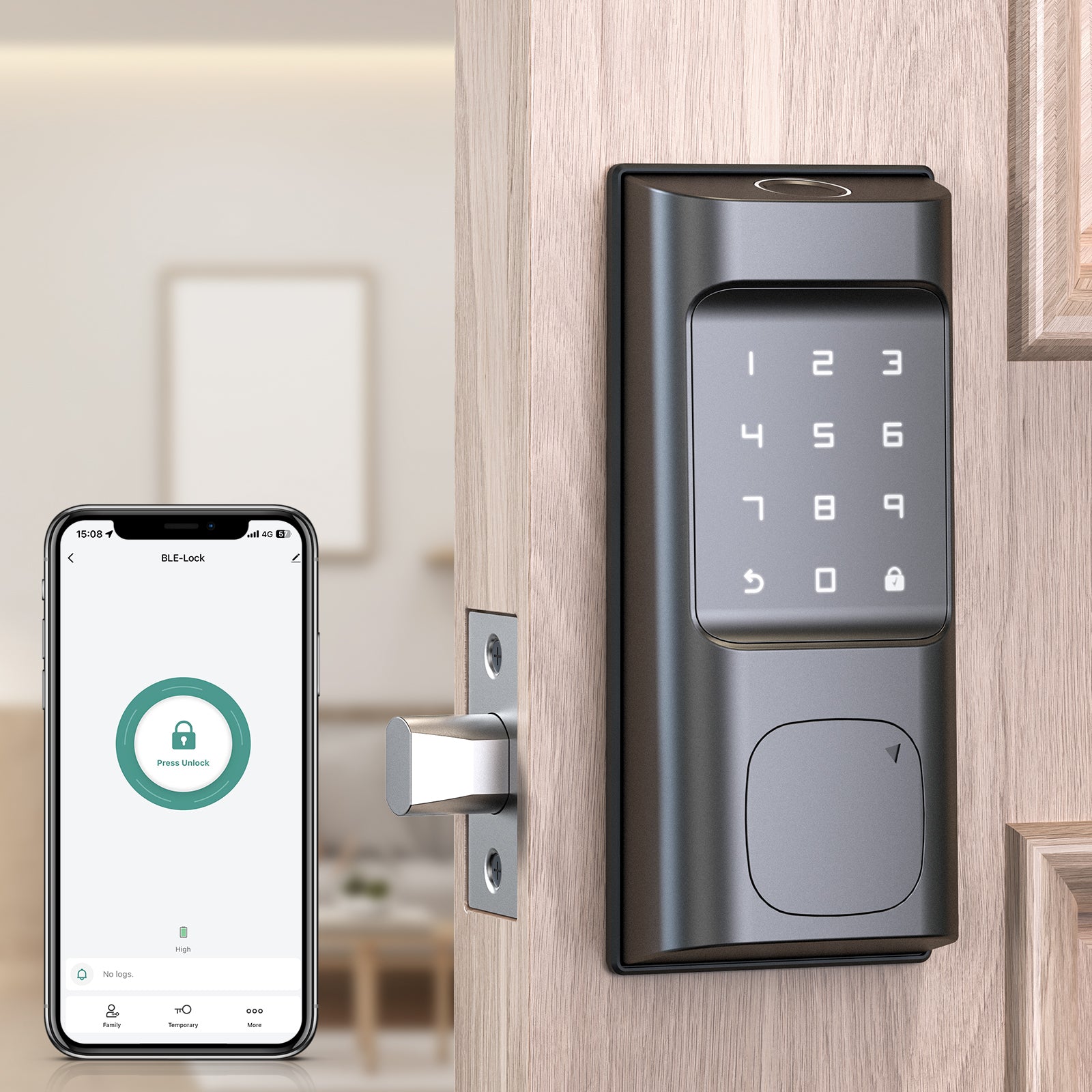 390Y 4-in-1 Smart Deadbolt Lock with Keypad/Fingerprint/App Control/Mechanical Key