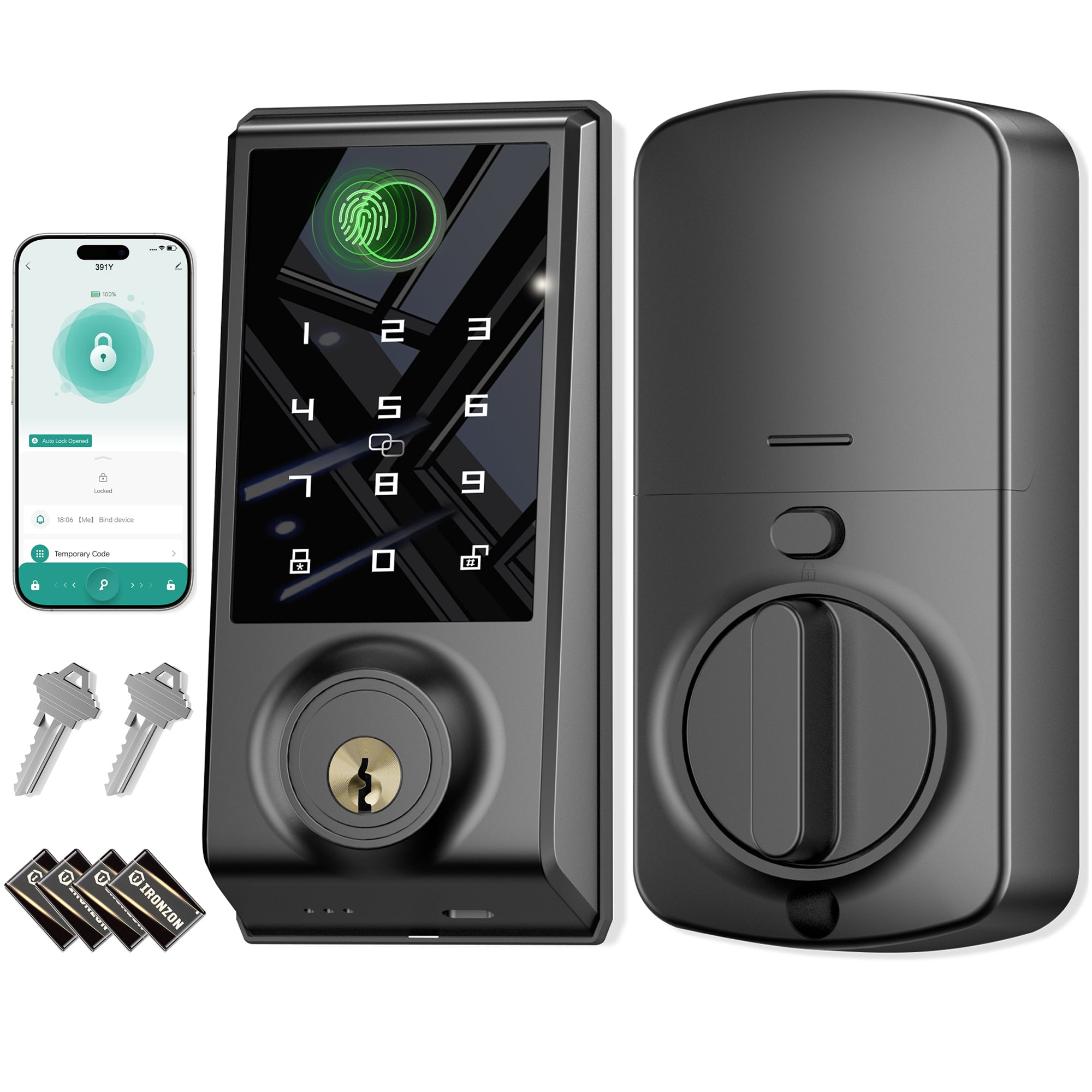 391Y Smart Lock Fingerprint Door Lock - 4-in-1 Keyless Entry Deadbolt with Touchscreen Keypad, Auto Lock, for Front Door, Secure & Modern Home Access