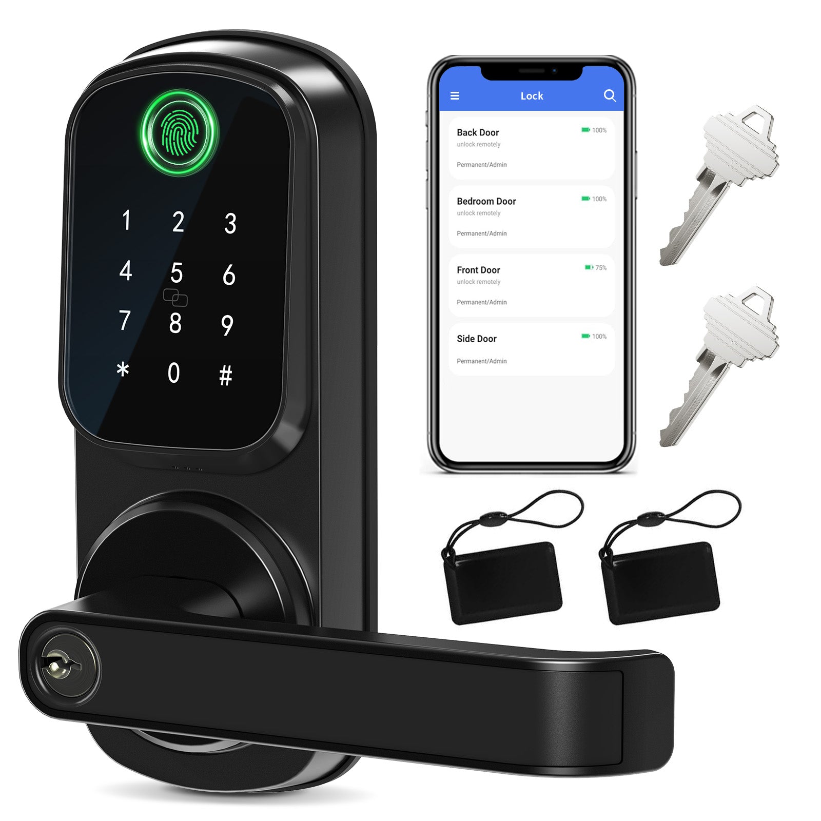 490T 4-in-1 Bluetooth Deadbolt Smart Lock with Keypad/Fingerprint/App Control