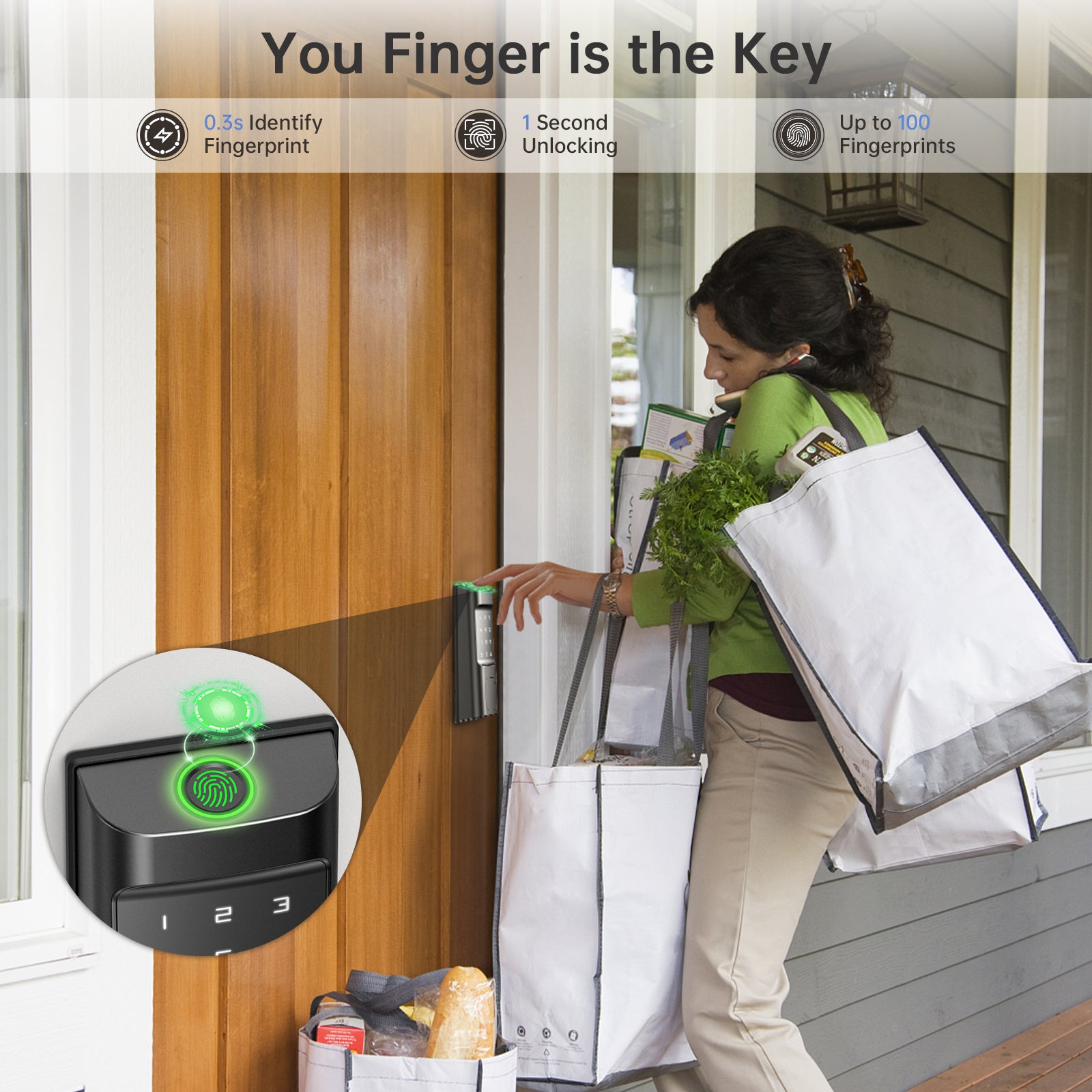 390Y 4-in-1 Smart Deadbolt Lock with Keypad/Fingerprint/App Control/Mechanical Key