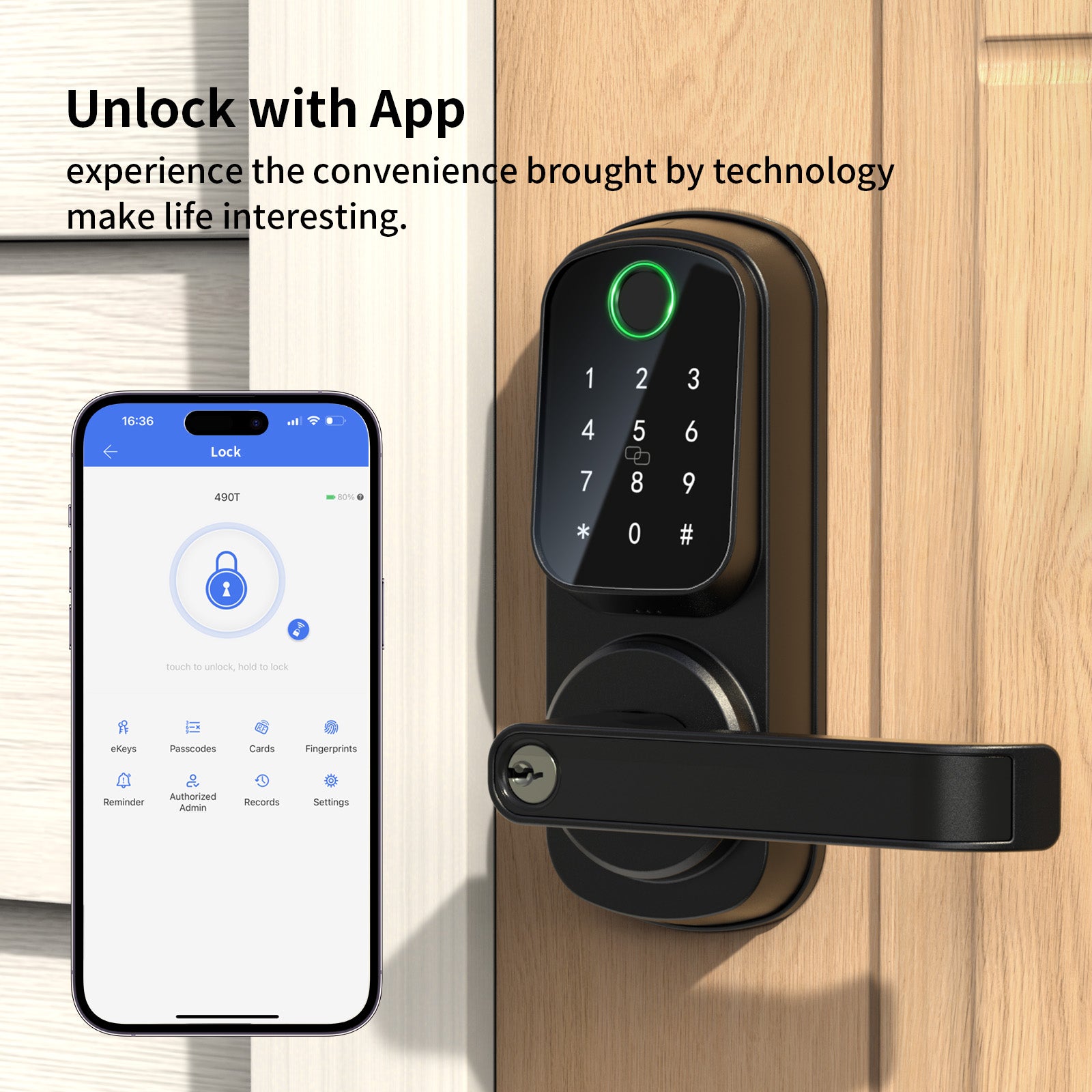 490T 4-in-1 Bluetooth Deadbolt Smart Lock with Keypad/Fingerprint/App Control