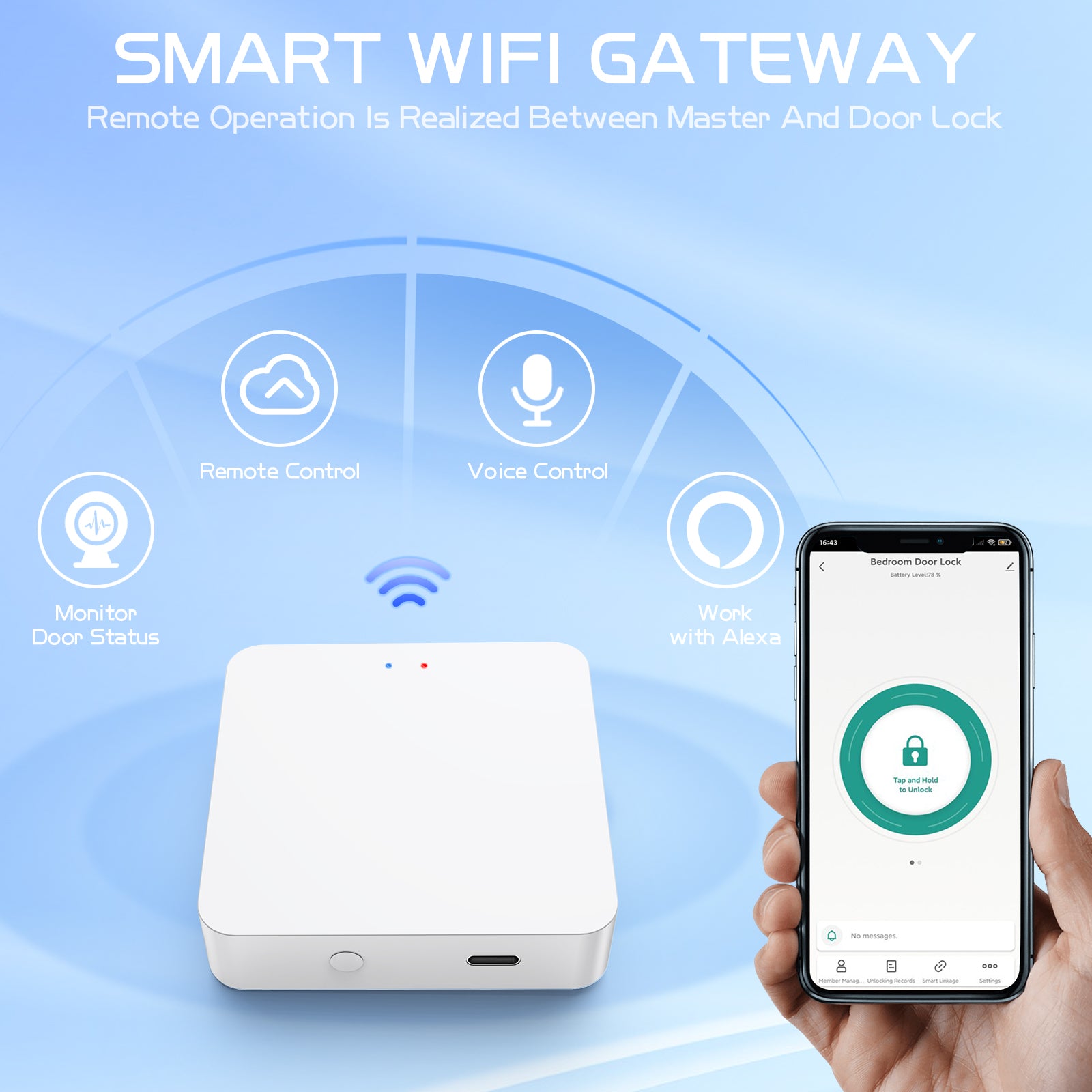 IRONZON Gateway Remotely Control Smart Fingerprint Door Lock with Tuya App