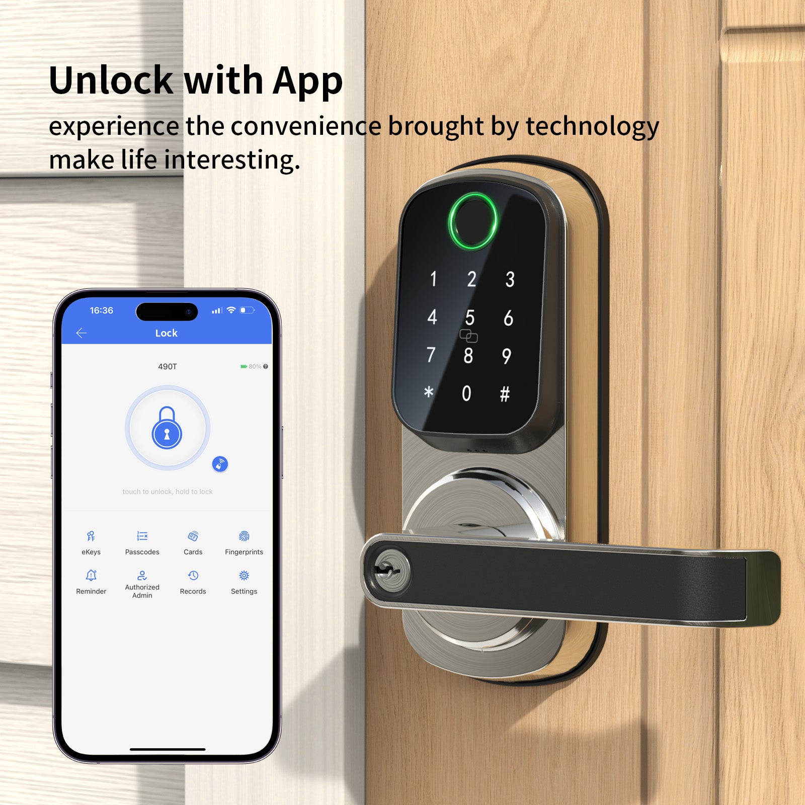 490TS 4-in-1 Bluetooth Deadbolt Smart Lock with Keypad/Fingerprint/App Control Silver