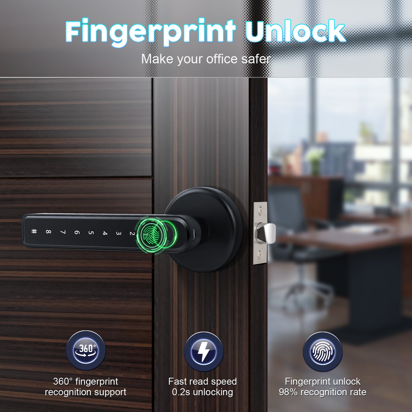 IRONZON Fingerprint Door Lock Door Knob with Keypad Black (F190B)