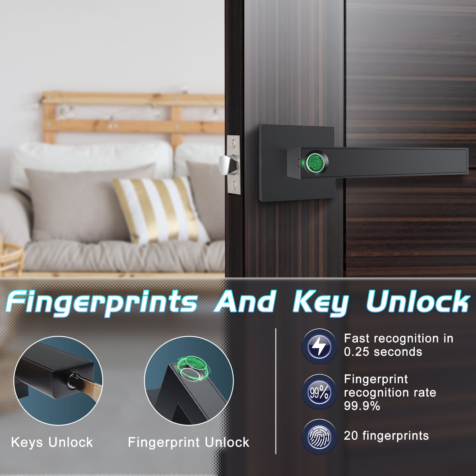 IRONZON Fingerprint Door Lock Biometric Door Lock Black (F180B