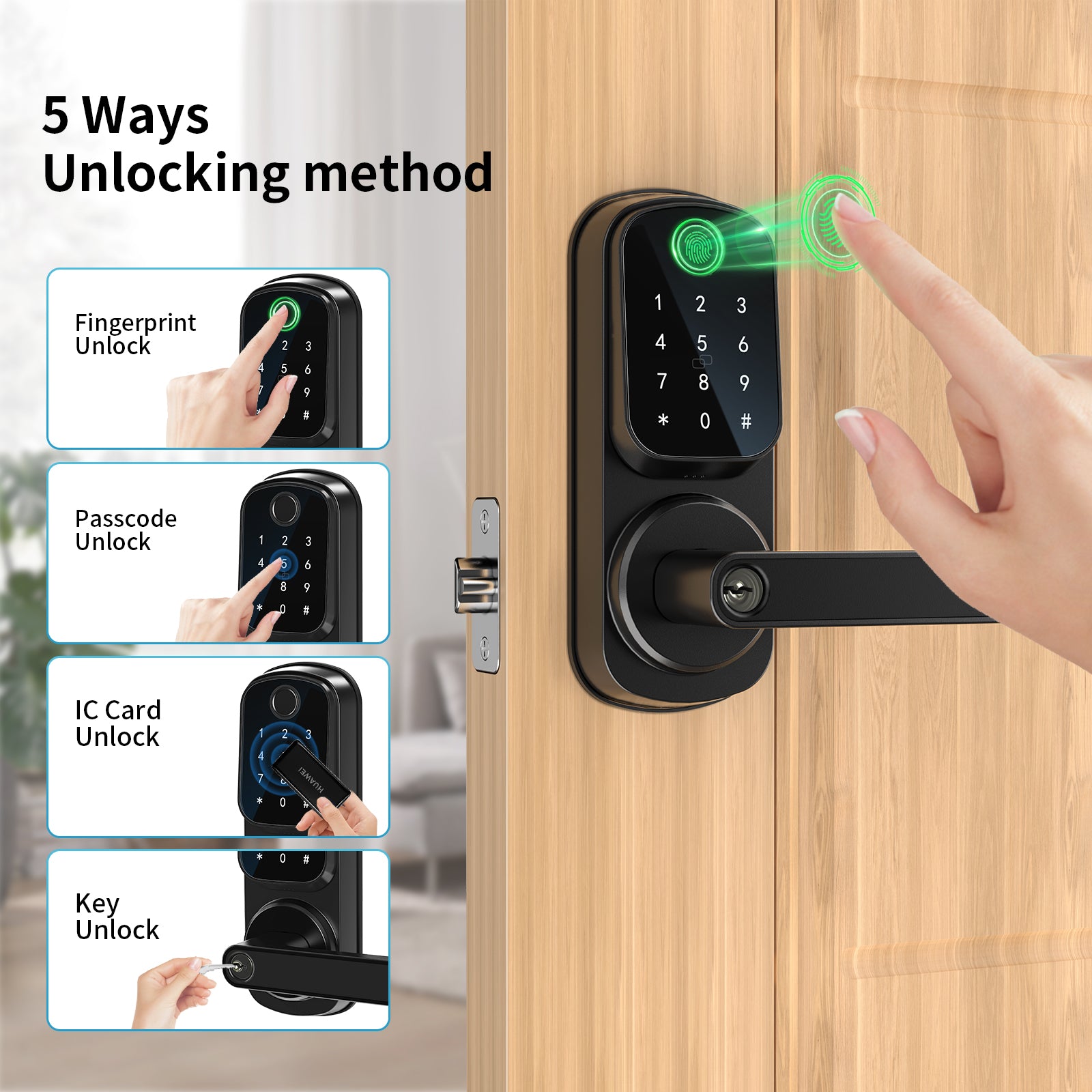 490T 4-in-1 Bluetooth Deadbolt Smart Lock with Keypad/Fingerprint/App Control