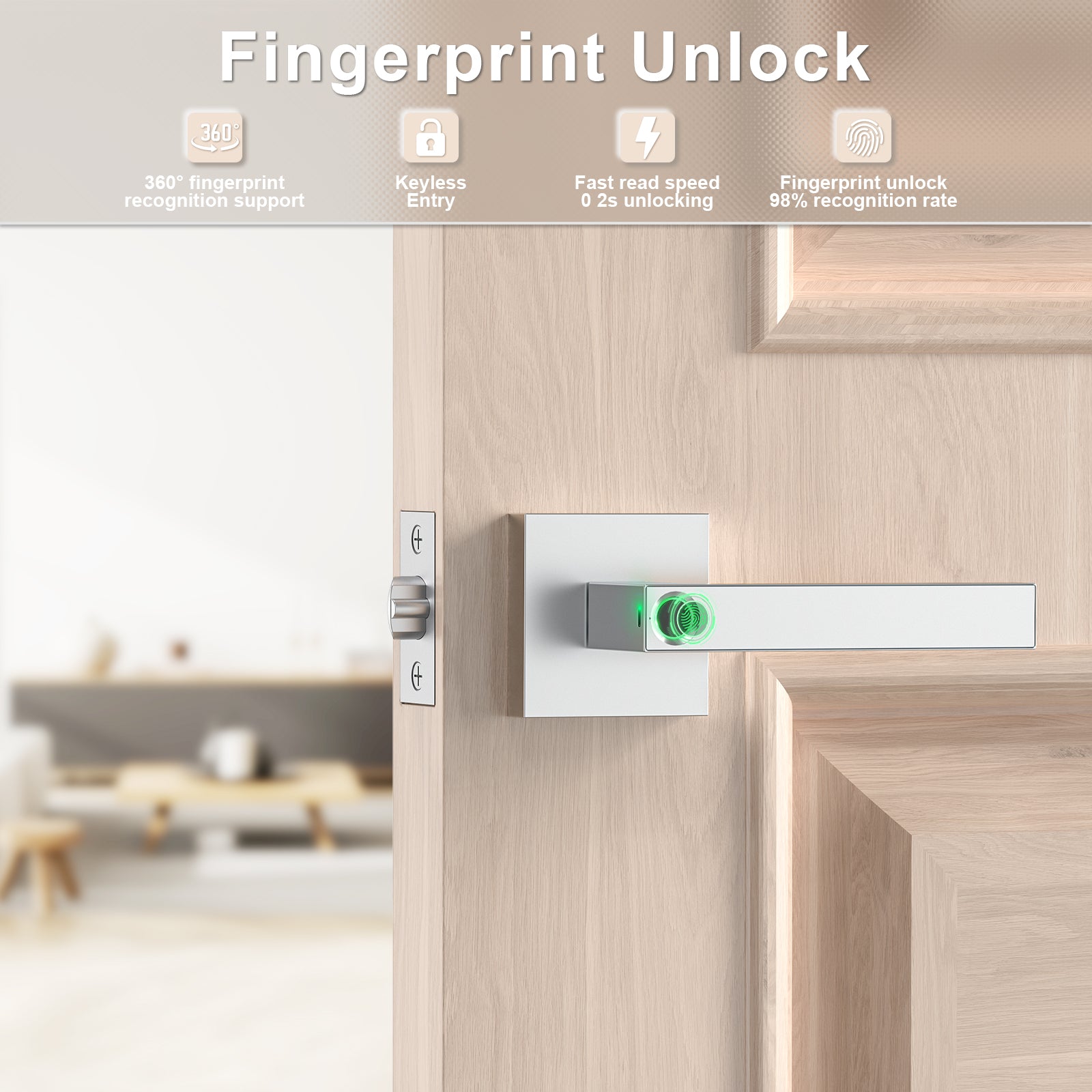 F180S Fingerprint Door Lock Biometric Keyless Entry Smart Lock Silver