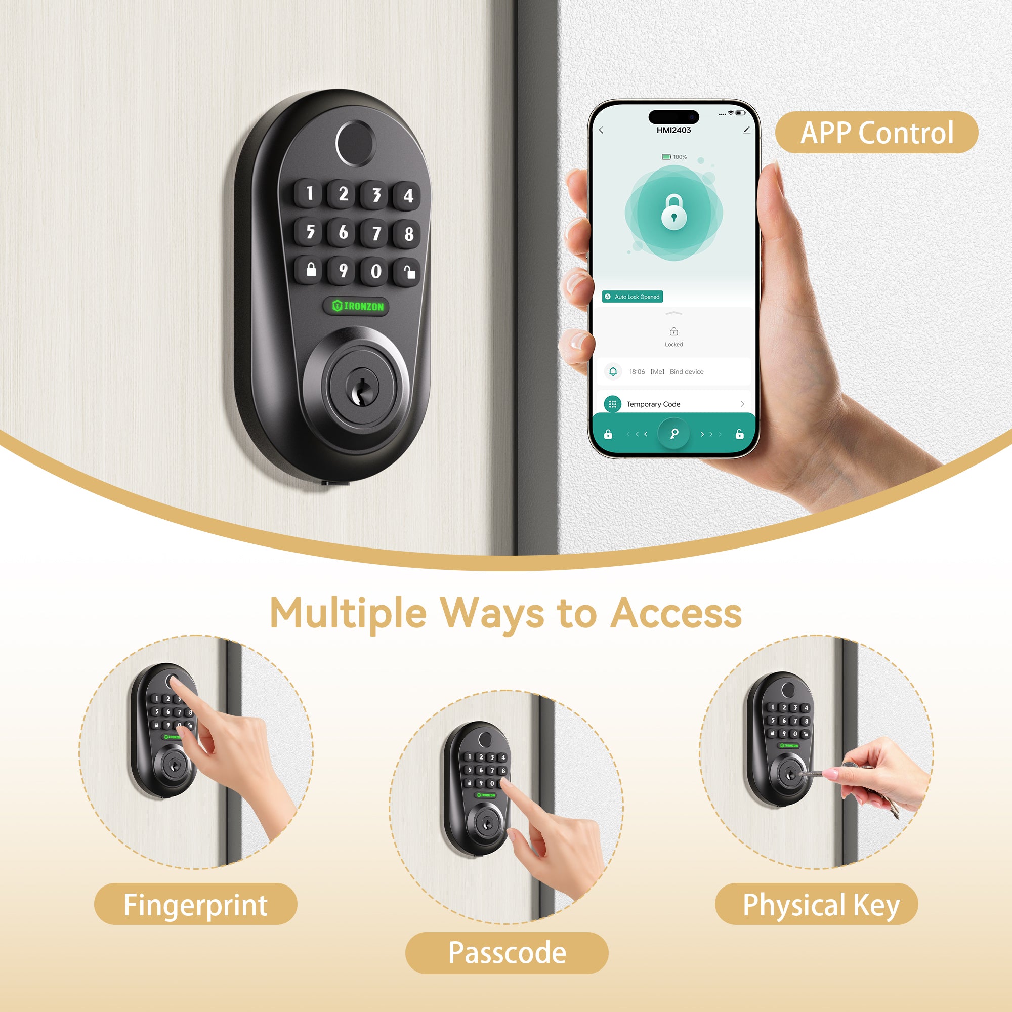 350Y Keyless Entry Door Lock Deadbolt with Fingerprint, Keypad, APP, Digital Auto-Locking Deadbolt, Easy Install for Front Door