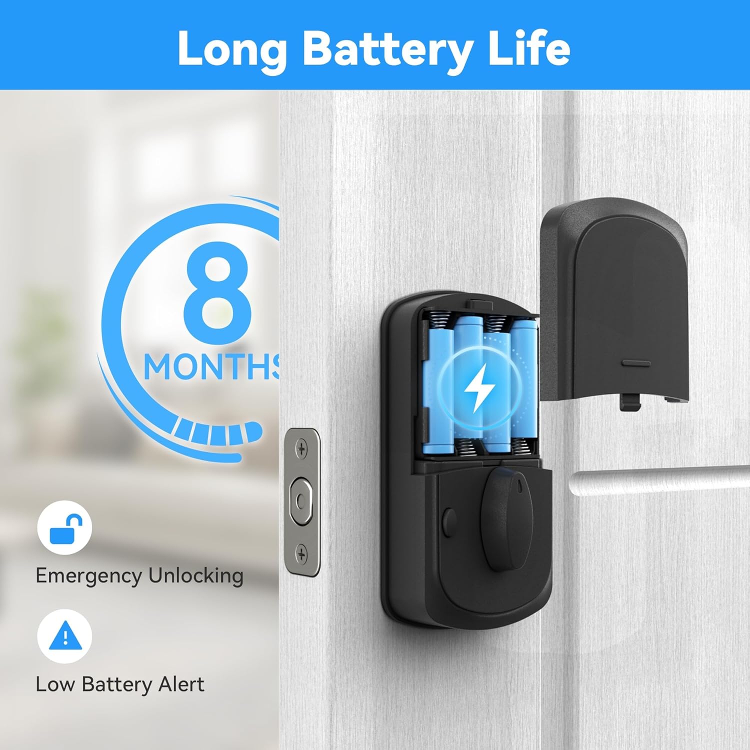 IRONZON Keyless Entry Door Lock - 350Y 5-in-1 Fingerprint Smart Locks for Front Door with Handle Set, Electronic Keypad Door Lock with Handle and Deadbolt - Black