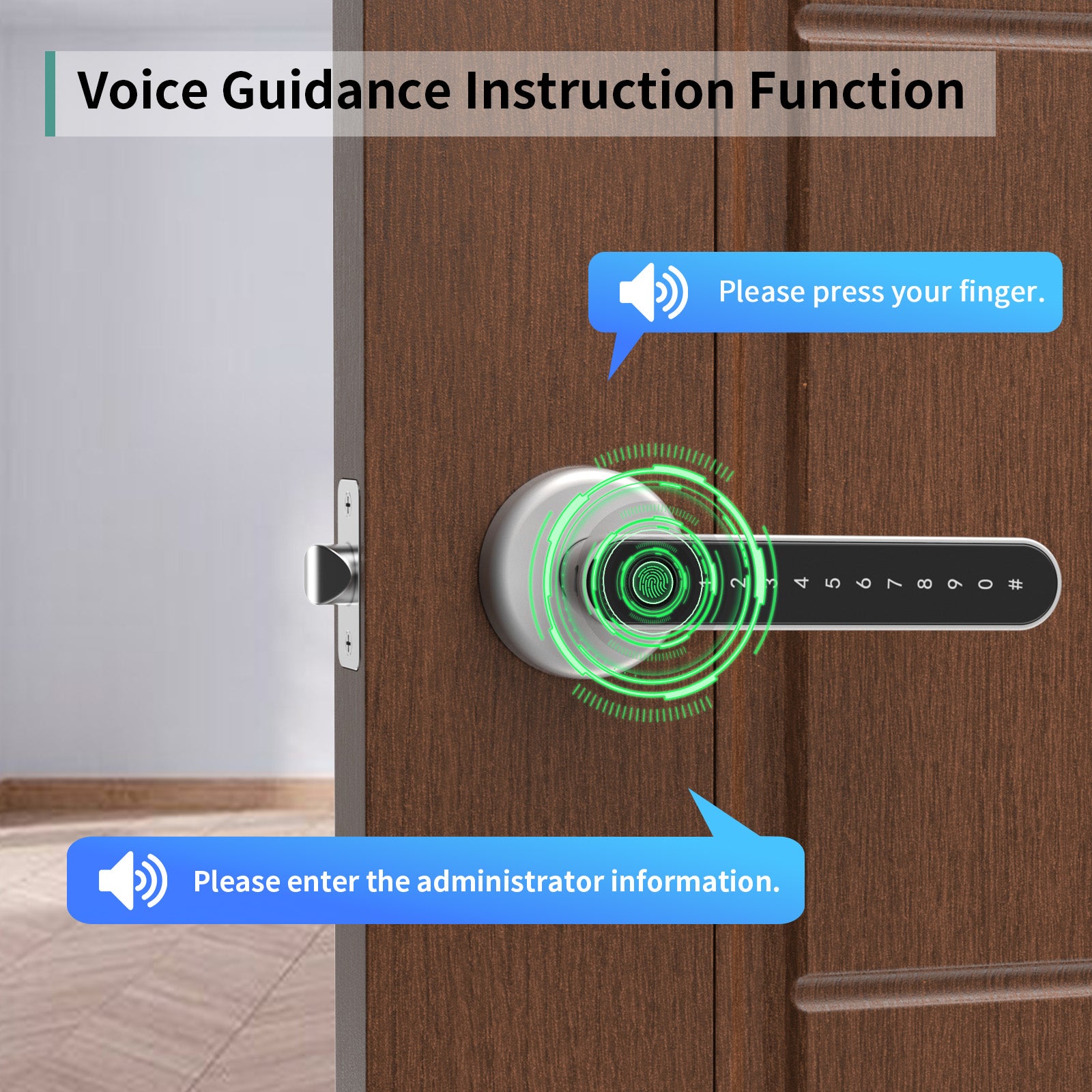 191F Silver Fingerprint Door Lock with Handle Keyless Entry Door Lock