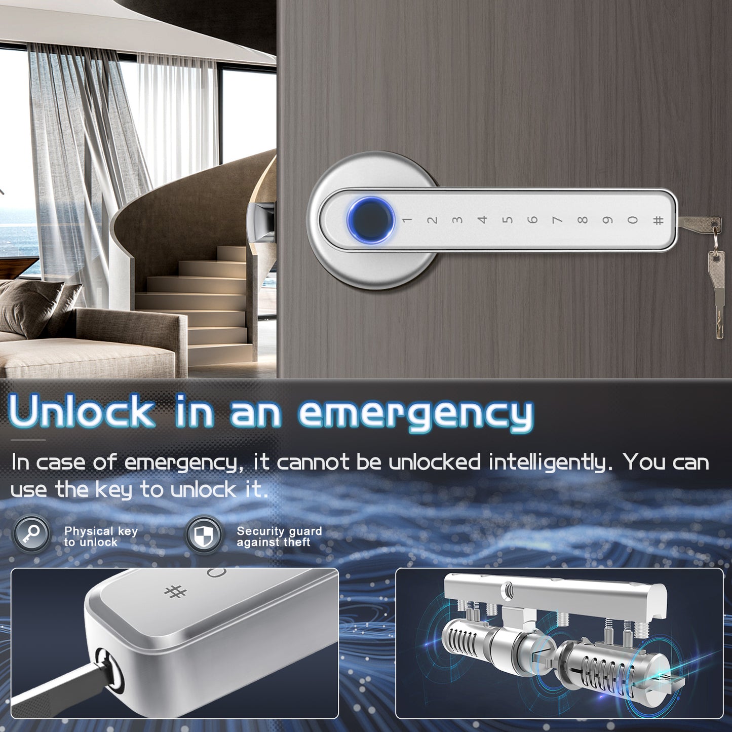 IRONZON Fingerprint Door Lock Smart Door Lock with App Silver (TY190S)
