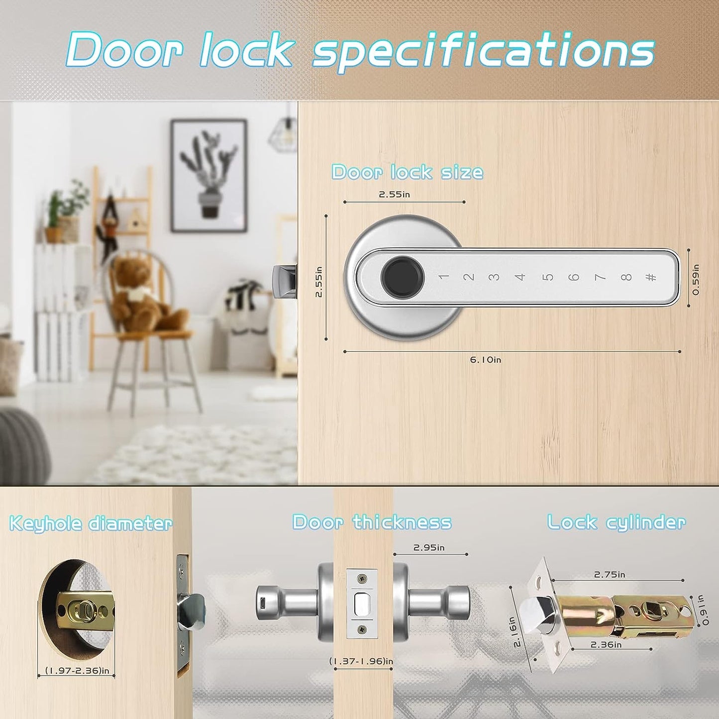 IRONZON Fingerprint Door Lock Door Knob with Keypad Silver (F190S)