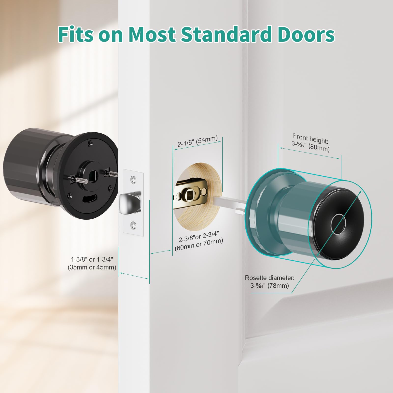 280X Fingerprint Door Knob, Smart Door Knob with APP Control, Black Keyless Entry Door Lock