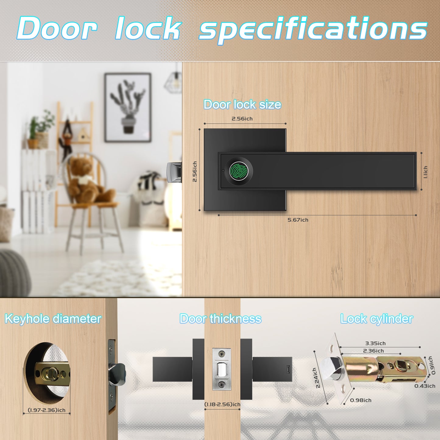 IRONZON Fingerprint Door Lock Biometric Door Lock Black (F180B)