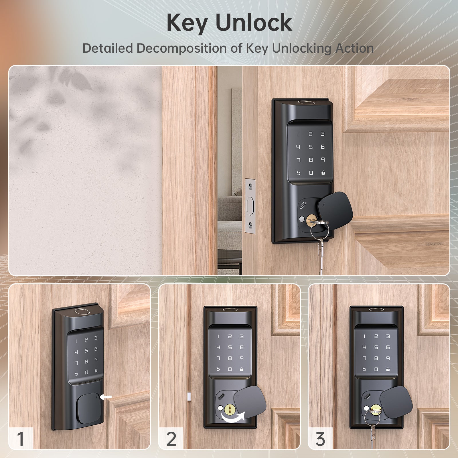 390Y 4-in-1 Smart Deadbolt Lock with Keypad/Fingerprint/App Control/Mechanical Key