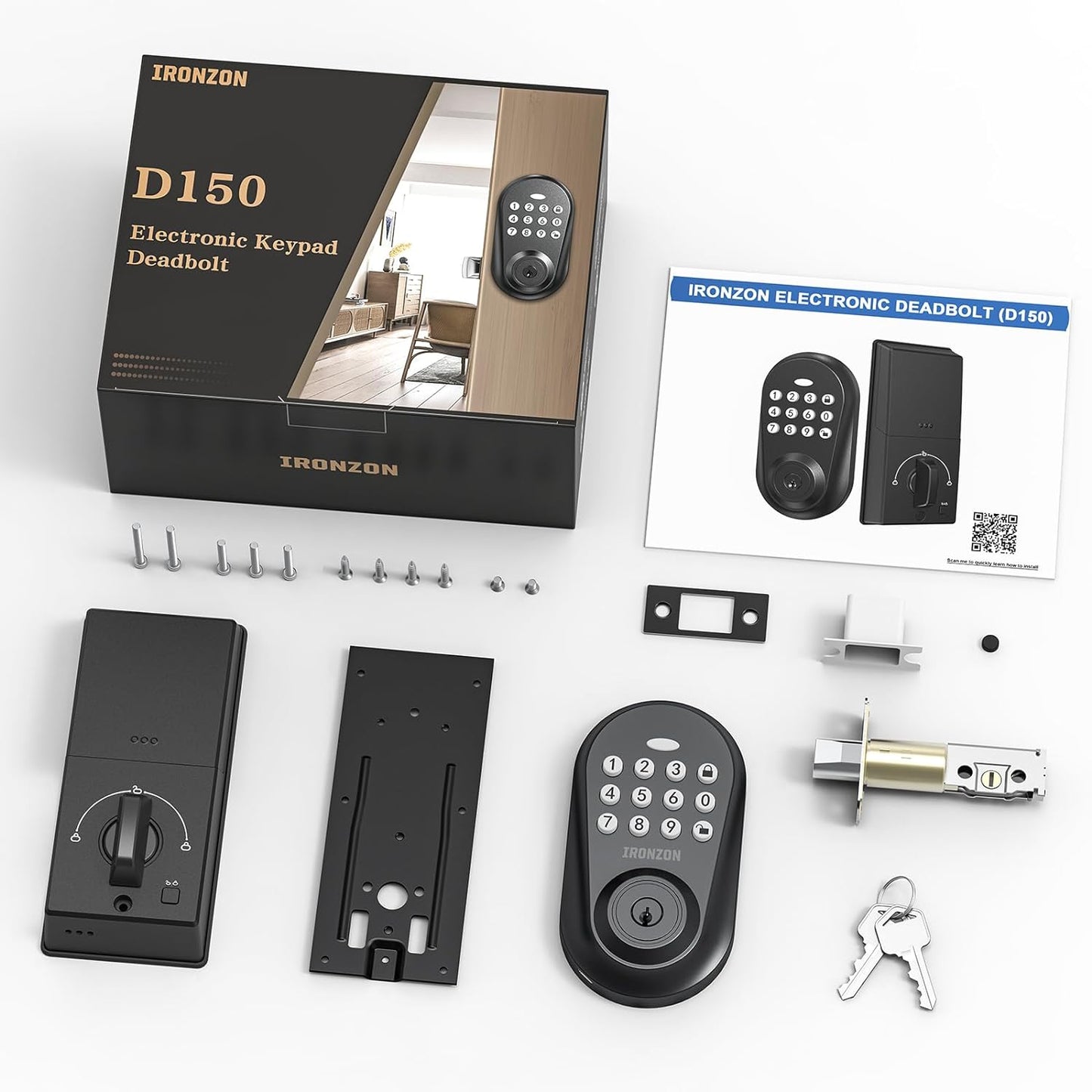 IRONZON Keyless Entry Door Lock , Electronic Door Lock with Keypad Deadbolt Black (D150B)