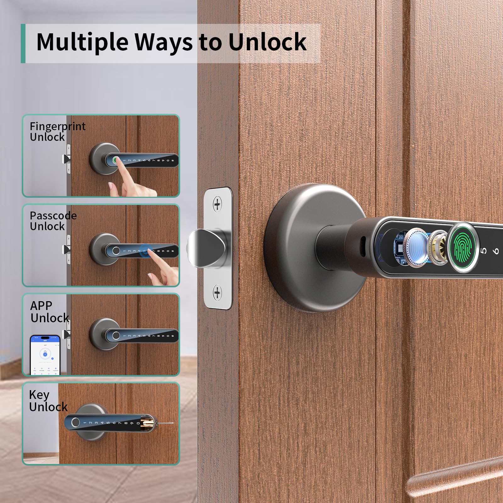 191Y Fingerprint Door Lock with Keypad Keyless Entry Door Lock Gray