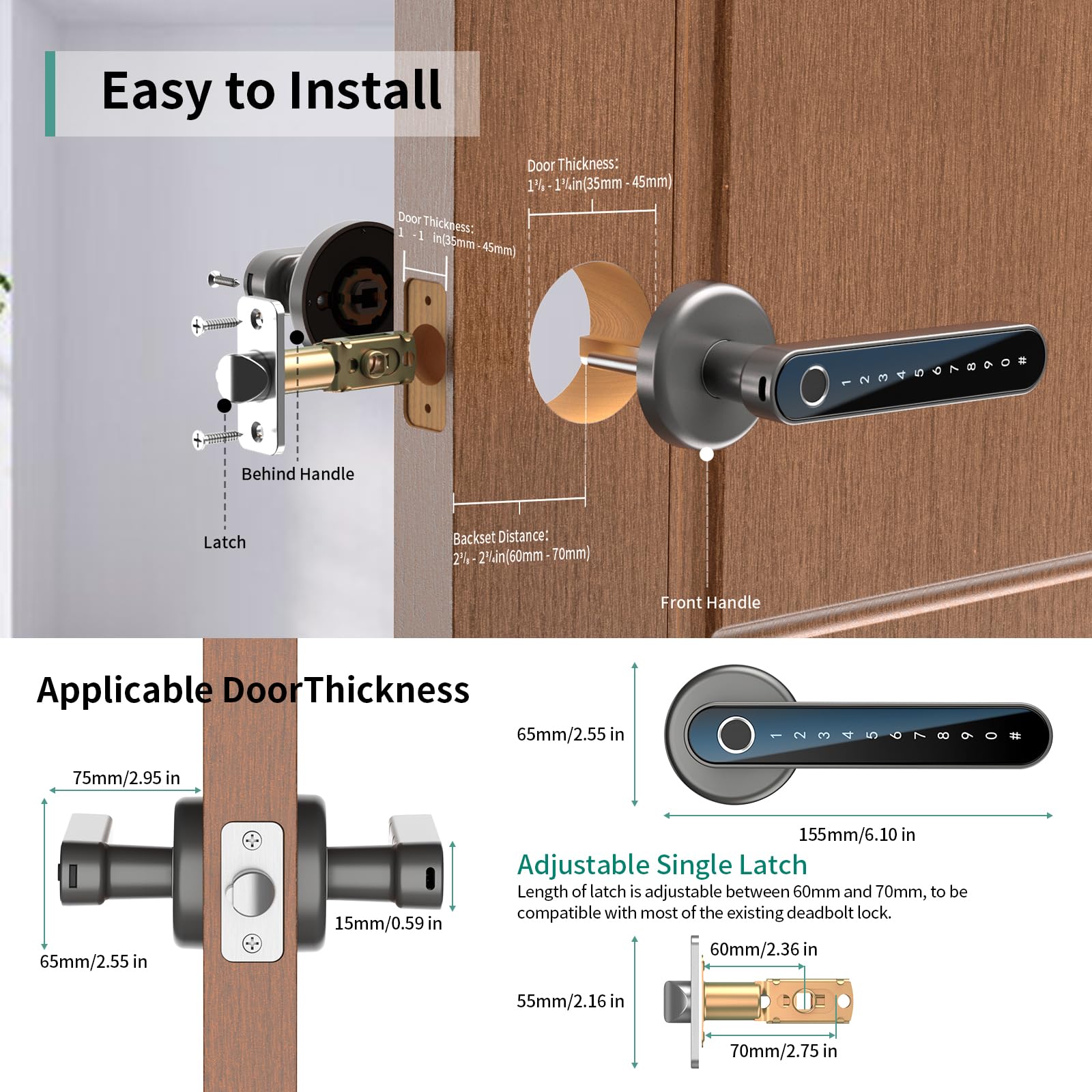 191Y Fingerprint Door Lock with Keypad Keyless Entry Door Lock Gray